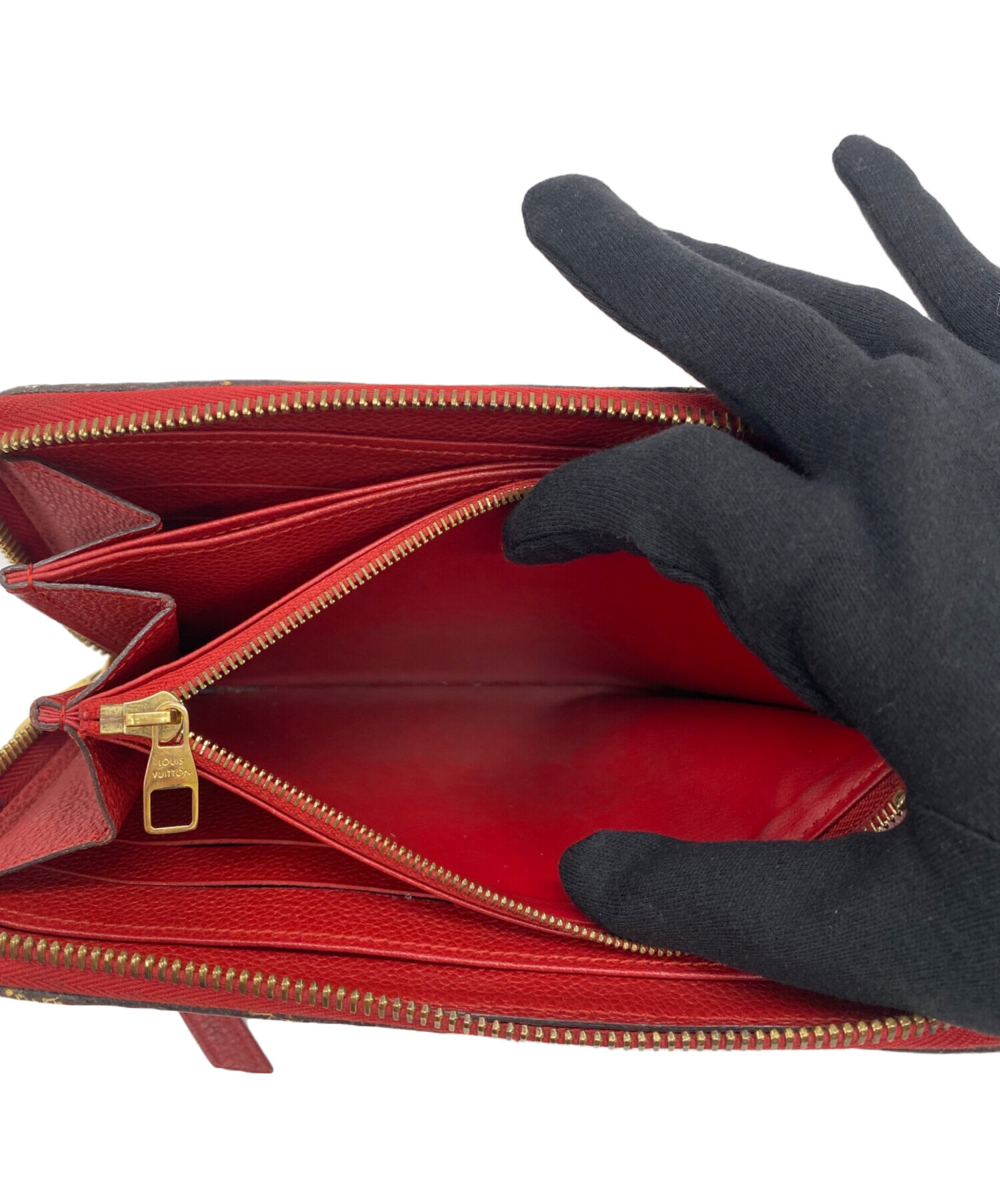 LOUIS VUITTON 長財布 ダークブラウン/レッド 中古・古着通販】LOUIS VUITTON (ルイ ヴィトン) 長財布 レッド