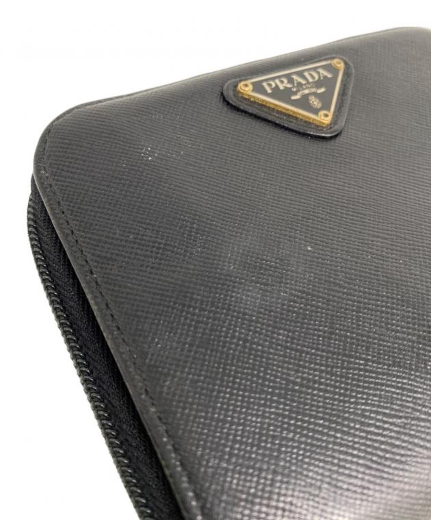 【中古】PRADA ブラック レザー 二つ折り財布 PRADA ブラックレザー 二つ折り財布