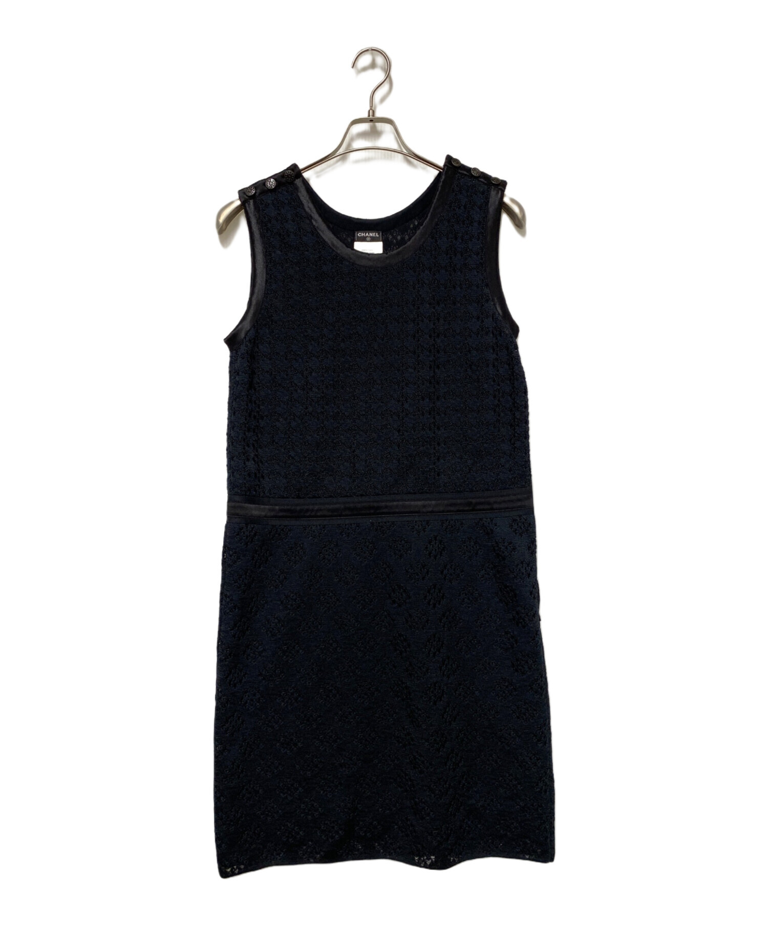 CHANEL ノースリーブ ブラック ワンピース 42 中古・古着通販】CHANEL (シャネル) ノースリーブワンピース ブラック