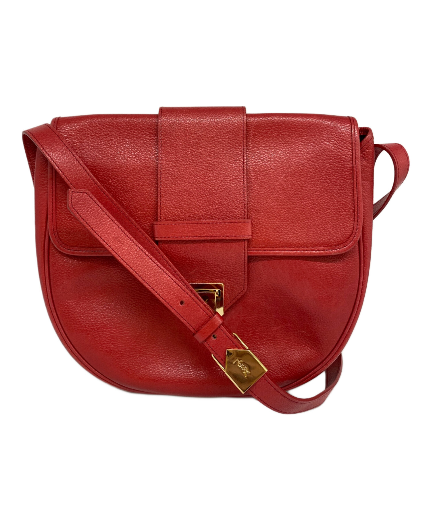 イヴ・サンローラン YVES SAINT LAURENT カサンドラ クラシック ショルダーバッグ バッグ レザー レディース レッド系 377828 【中古】 中古・古着通販】Yves Saint Laurent (イヴサンローラン) カサンドラ