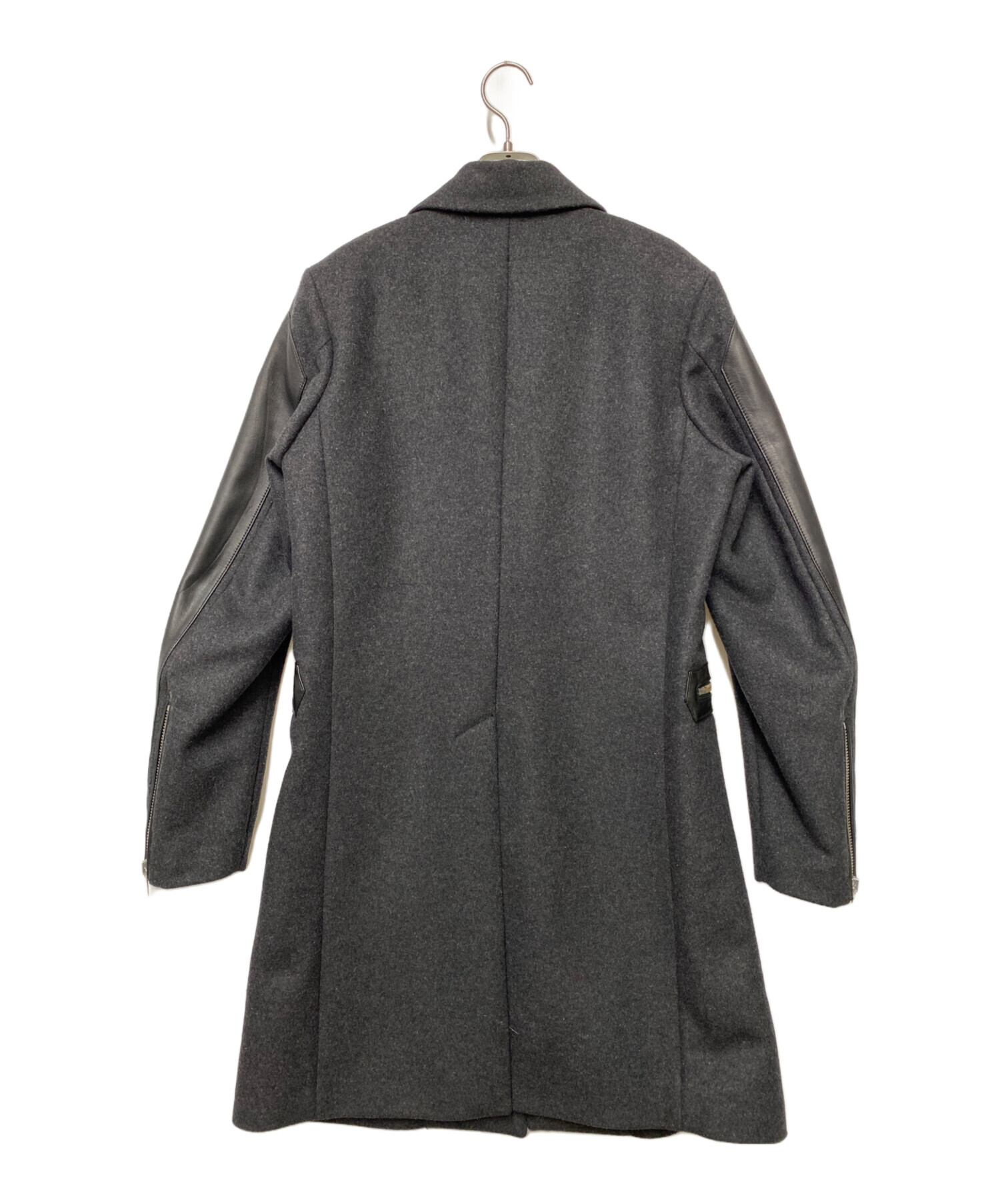 セール中⚡美品✨DIESEL チェスターコート XL ダークグレー 中古・古着通販】DIESEL (ディーゼル) レザーコンビチェスターコート