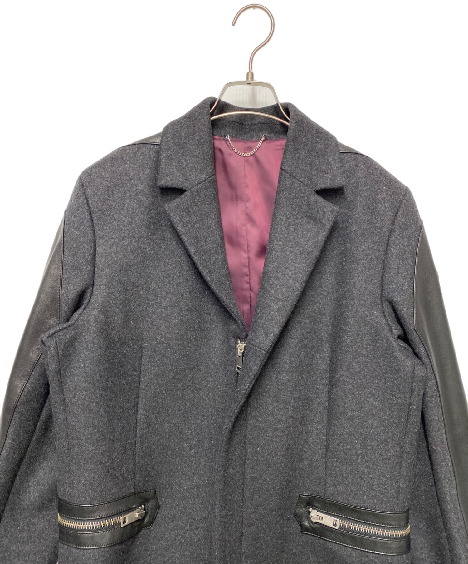 中古・古着通販】DIESEL (ディーゼル) レザーコンビチェスターコート