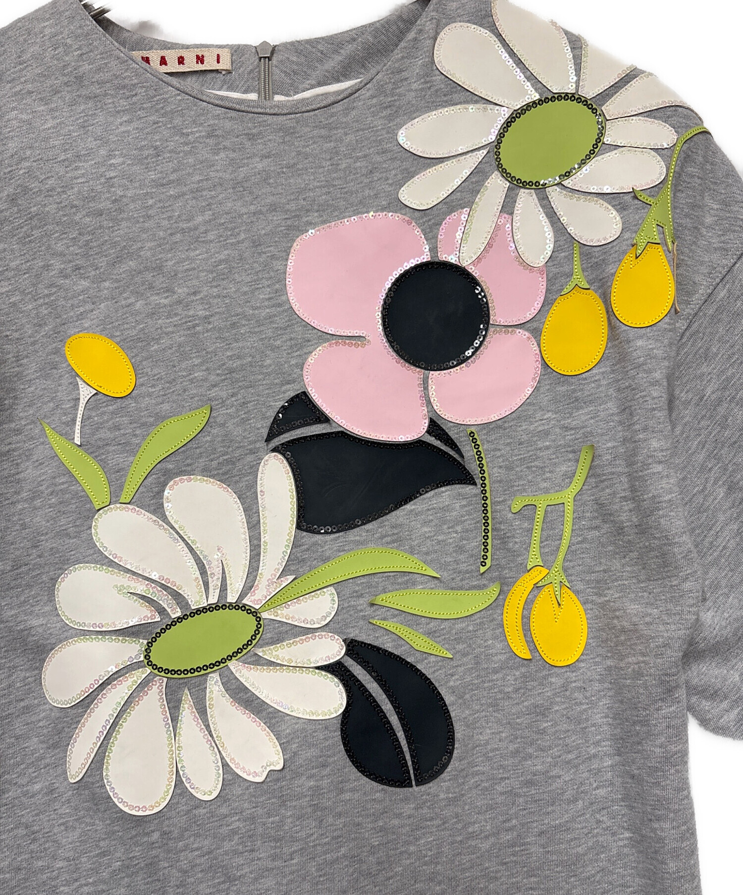 MARNI ドレーピング フラワー スウェット / マルニ 立体裁断 安全ピン 中古・古着通販】MARNI (マルニ) スウェットワンピース グレー サイズ
