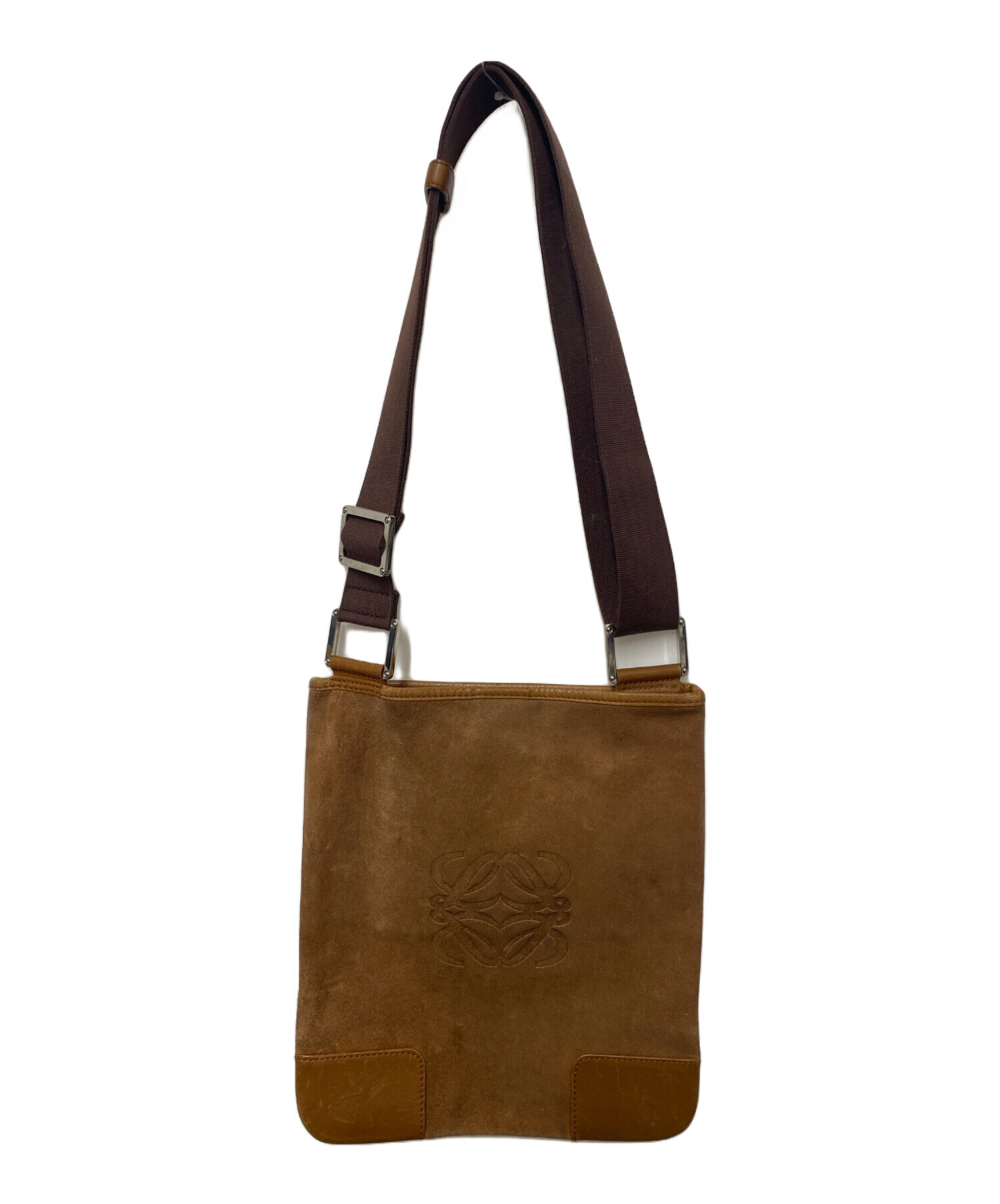 本物 ロエベ LOEWE アナグラム ショルダーバッグ ポシェット キャンバス ブラウン Anagram バッグ 中古 LOEWE - 本物 ロエベ LOEWE アナグラム ショルダーバッグ ポシェット