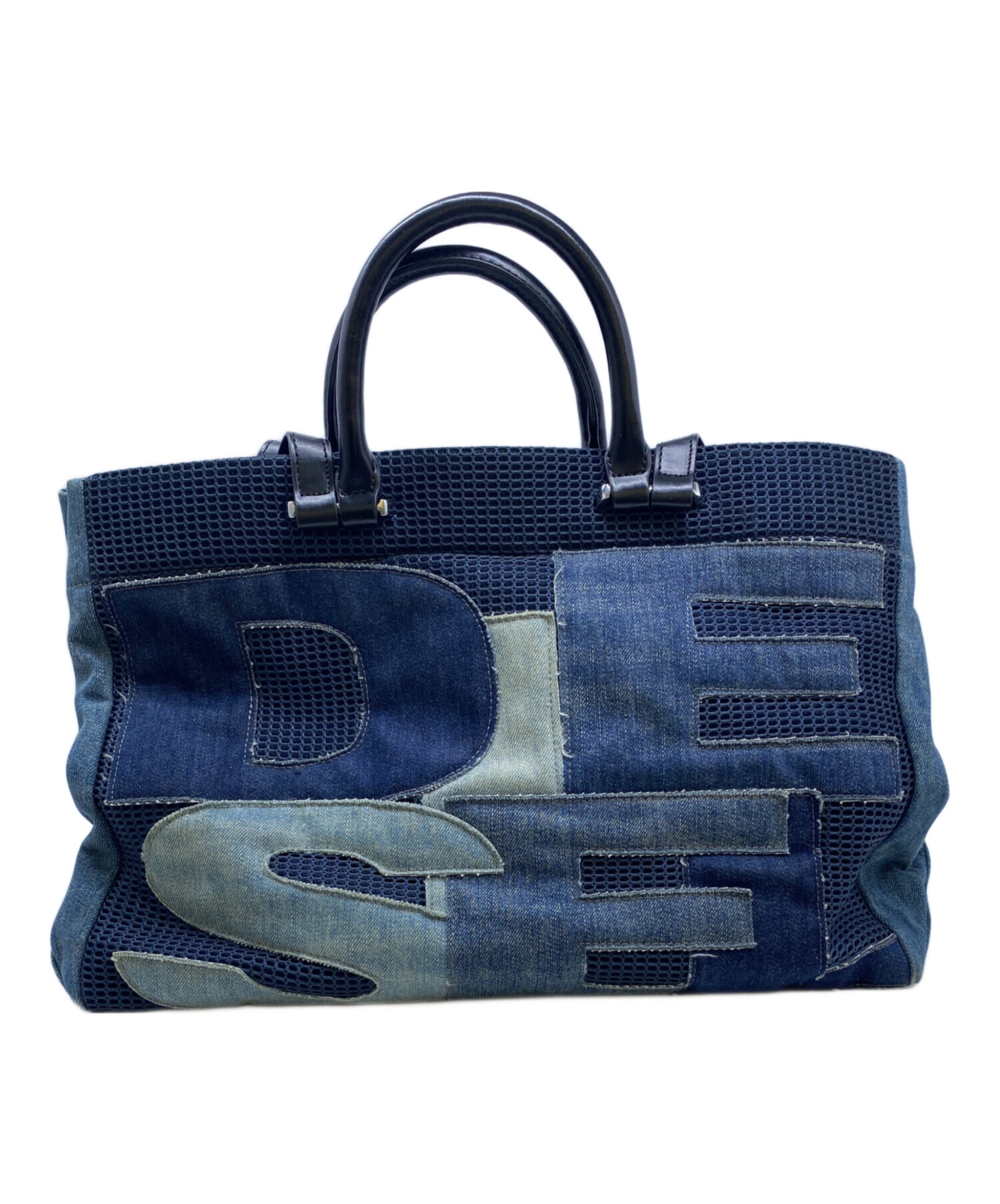 DIESEL デニムレザートートバッグ 中型 中古・古着通販】DIESEL (ディーゼル) DIESEL デニムトートバッグ