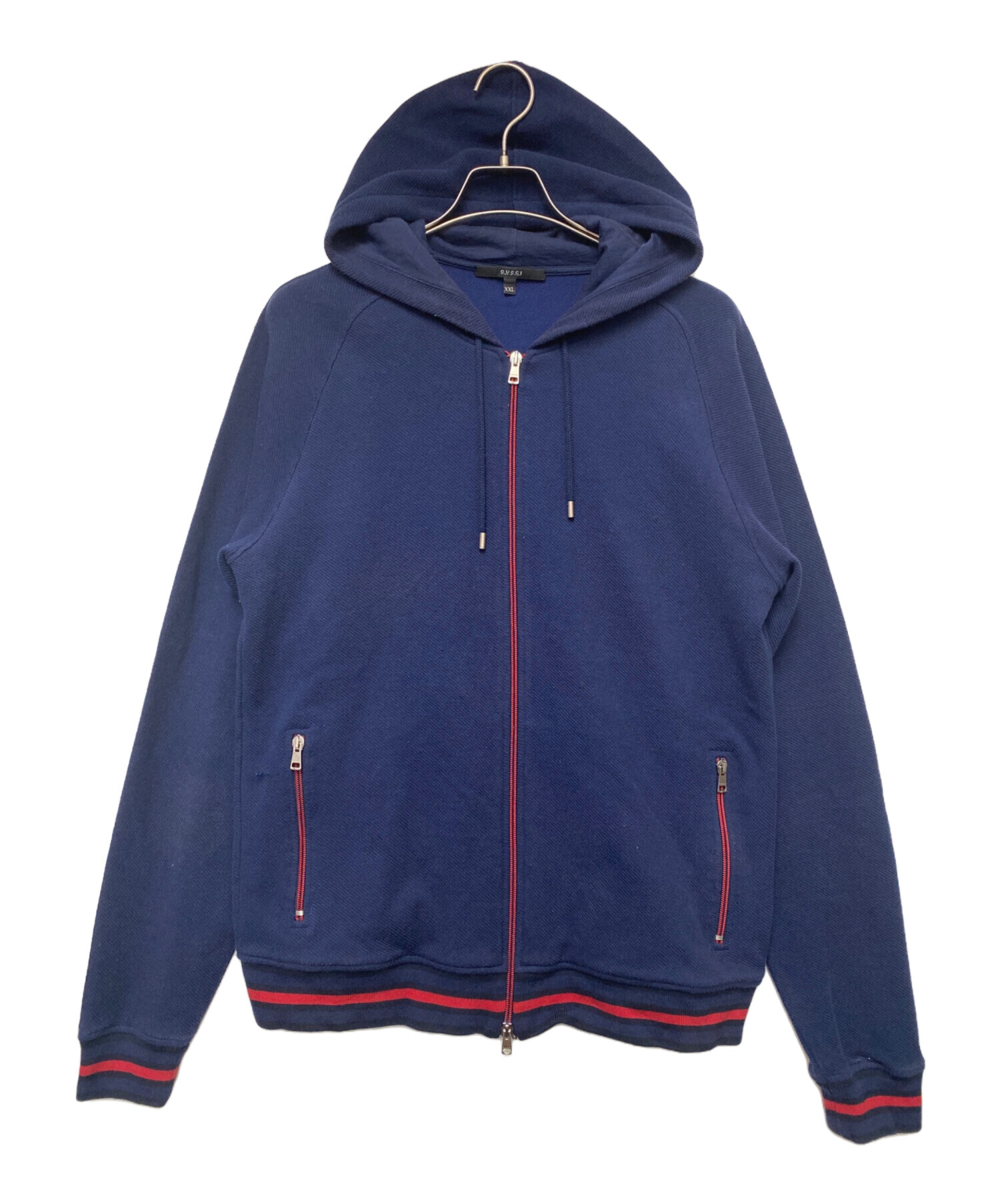 中古・古着通販】GUCCI (グッチ) ジップパーカー ネイビー×レッド