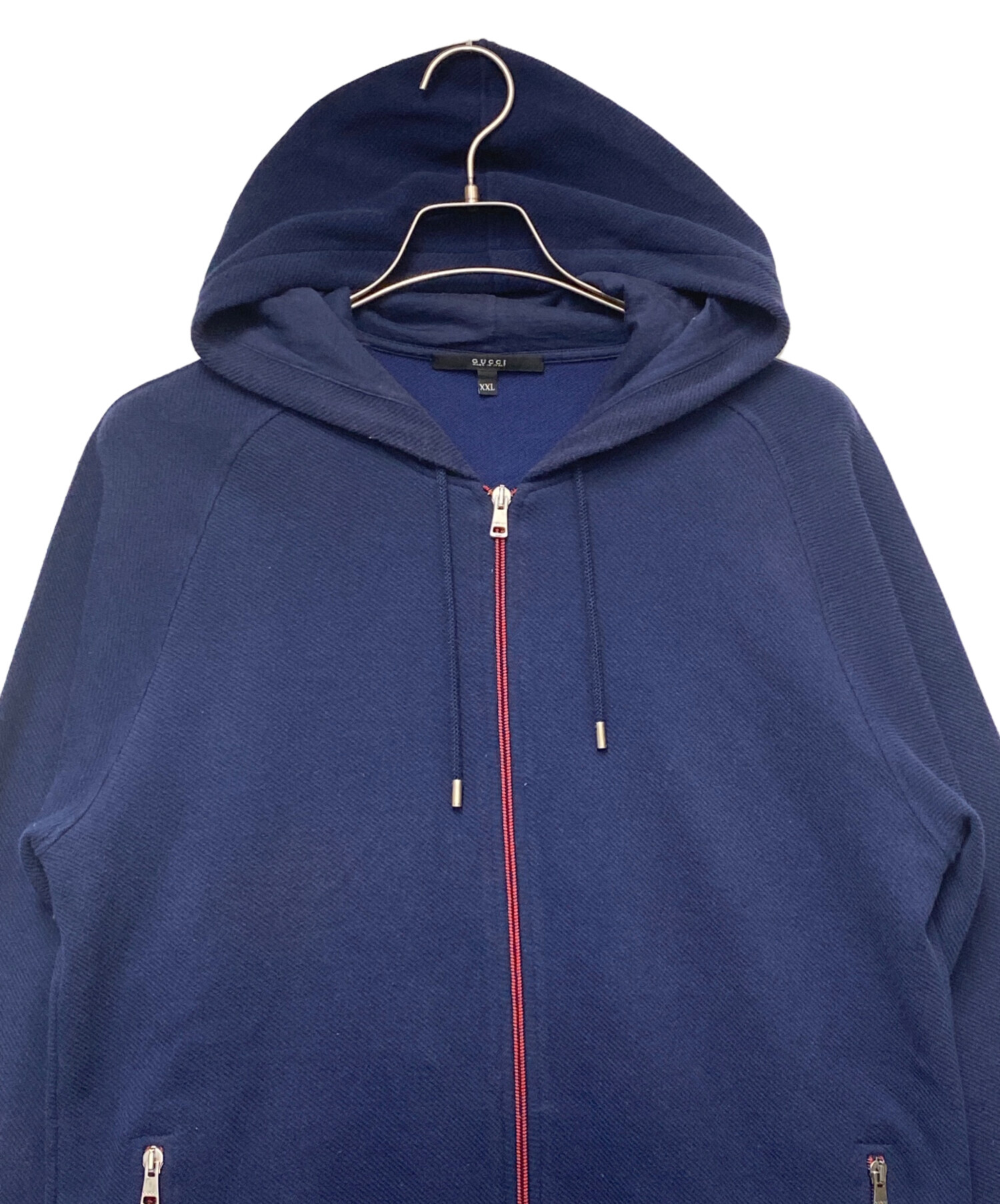 GUCCI ネイビー フルジップパーカー 中古・古着通販】GUCCI (グッチ) ジップパーカー ネイビー×レッド
