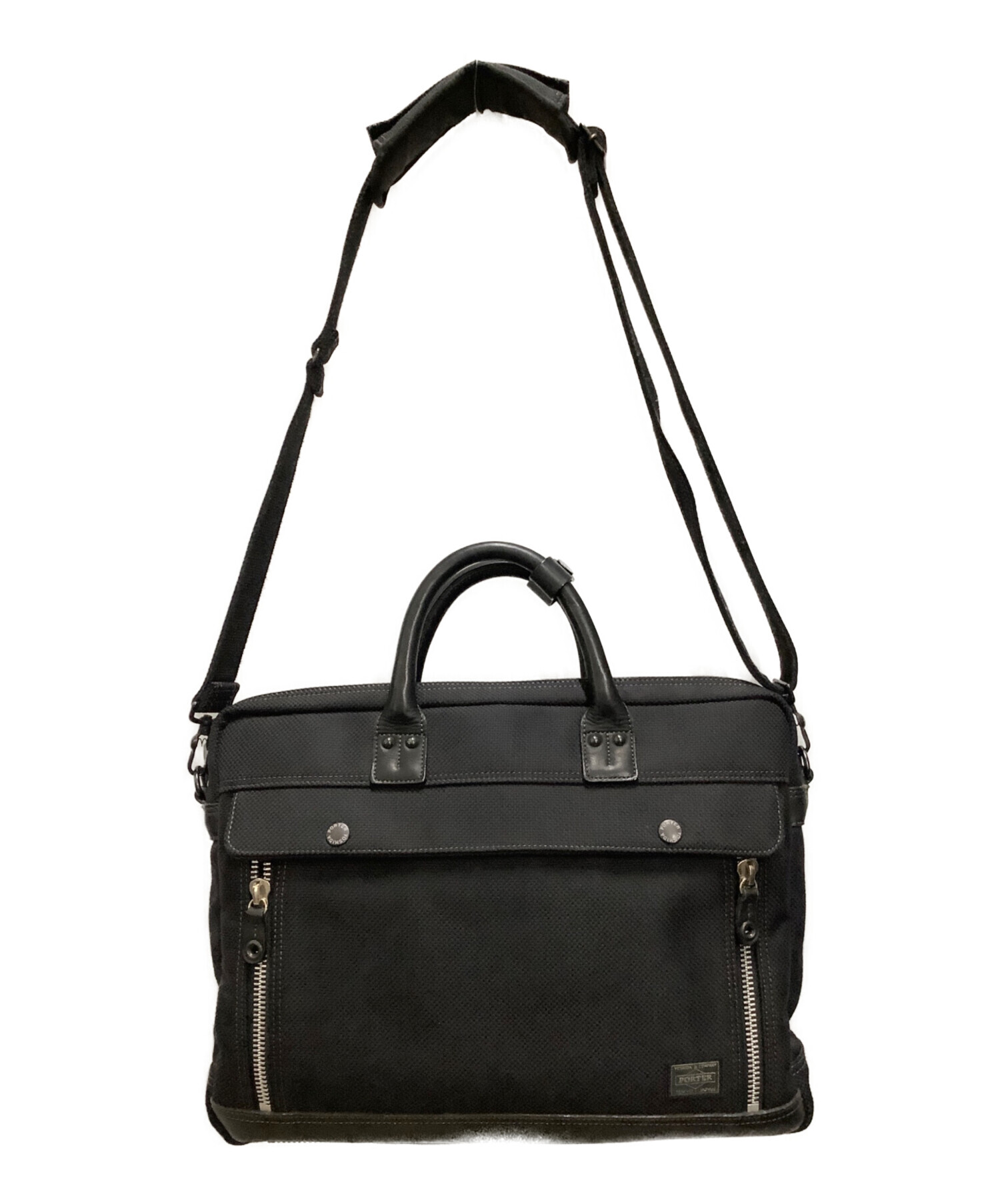 ポーター エルダー ビジネスバッグ 黒 定価35200円 ナイロン レザー A4 中古・古着通販】PORTER (ポーター) ビジネスバッグ エルダー ブラック