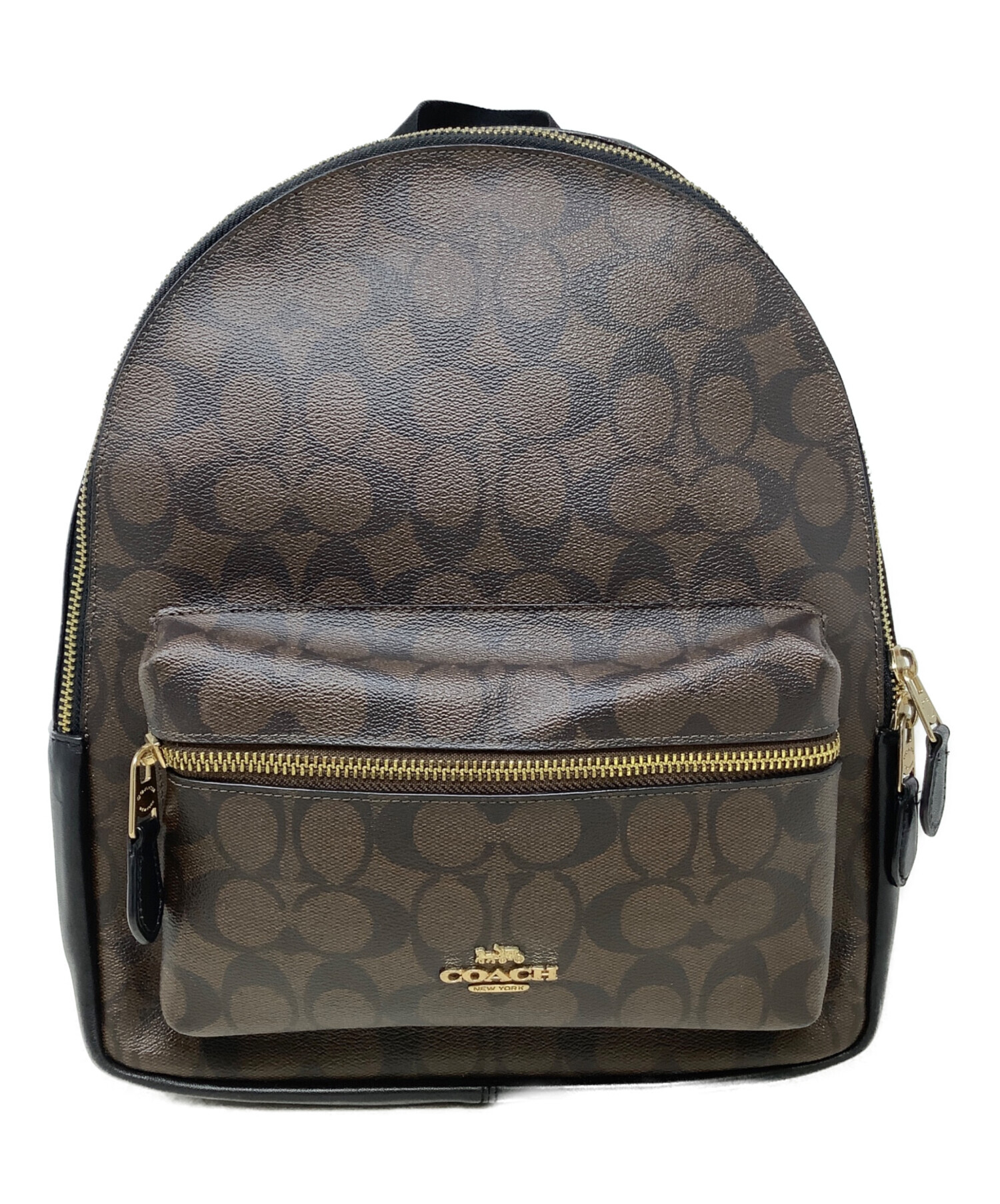 COACH コーチ リュック バックパック シグネチャー 茶×黒 F32200 中古・古着通販】COACH (コーチ) COACH（コーチ） シグネチャー F32200