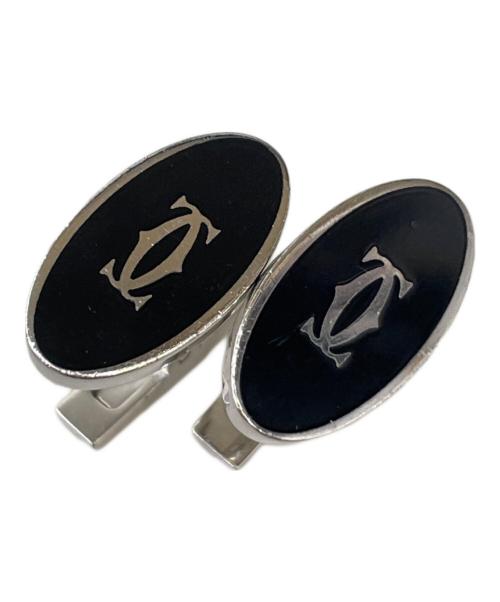 美品★9D302 カルティエ カフス ロゴ シルバー 925 メンズ ブラック 中古・古着通販】Cartier (カルティエ) カフス ブラック×シルバー