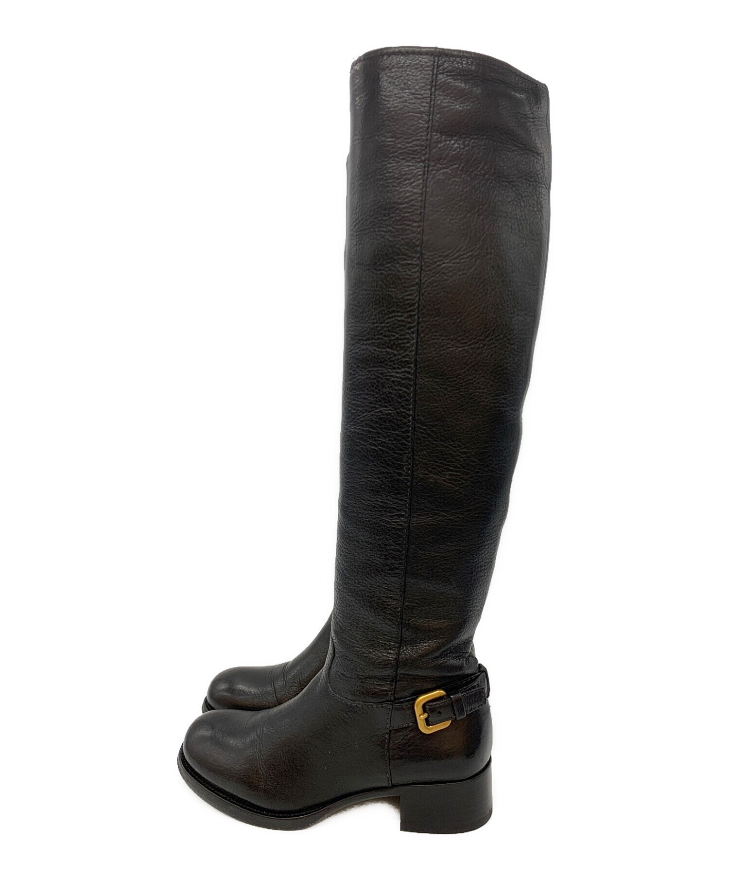 【未使用級】PRADA プラダ ロングブーツ ブラック 中古・古着通販】PRADA (プラダ) ロングブーツ ブラック サイズ