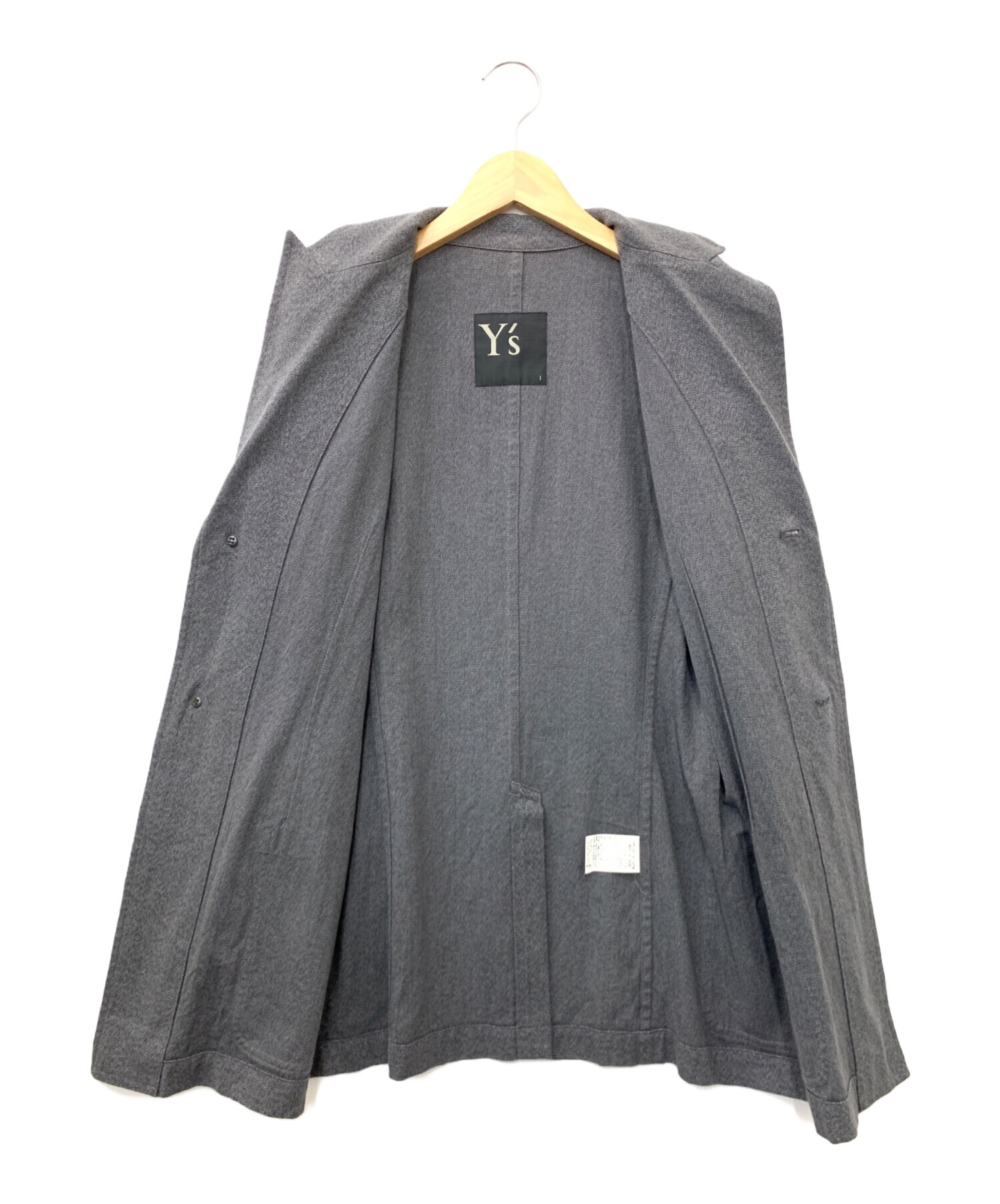 希少 Y's ワイズ 変形 テーラードジャケット グレー ウール １ 中古・古着通販】Y's (ワイズ) テーラードジャケット グレー サイズ:1