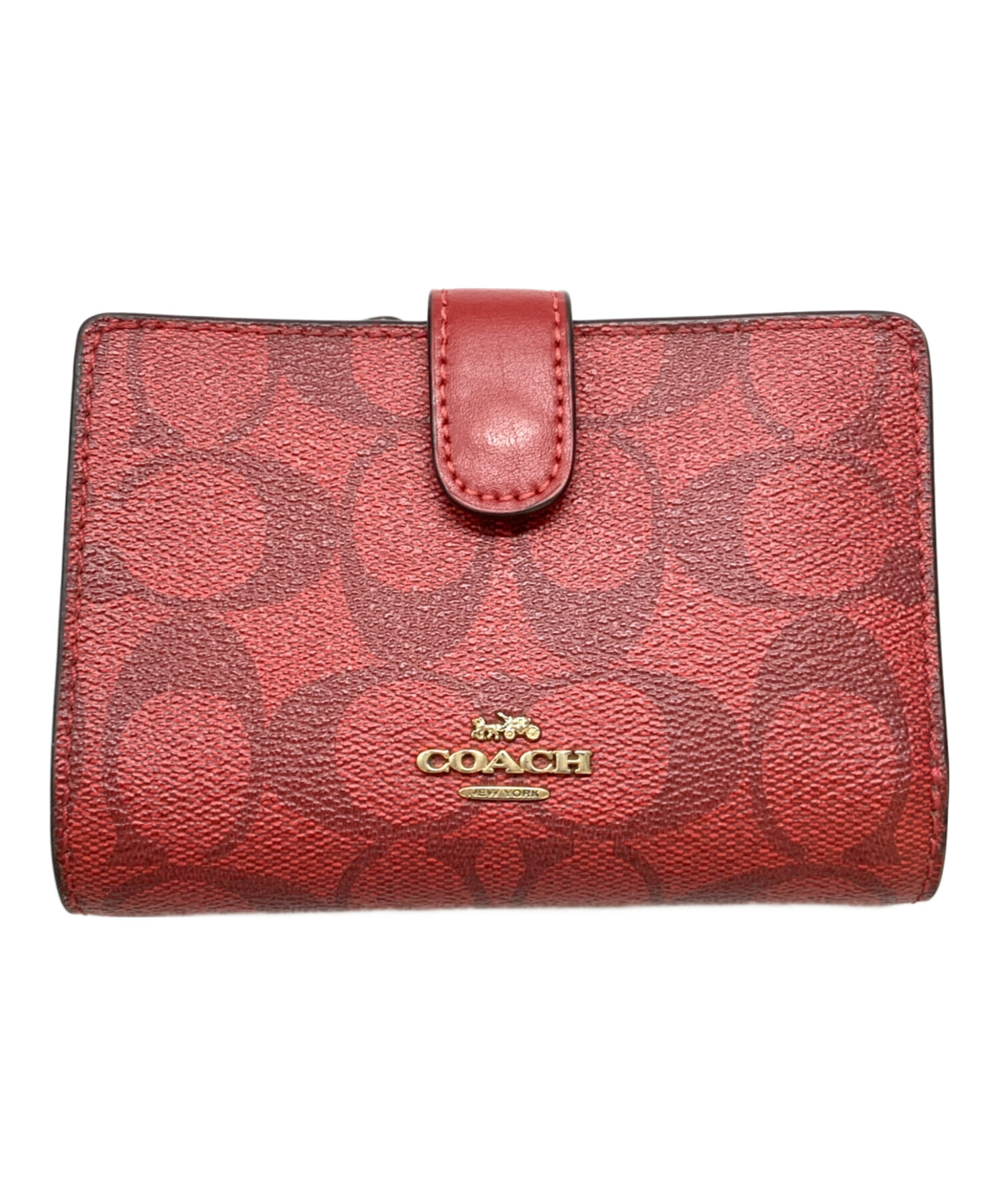 正規品＆美品‼️ コーチ パイソン シグネーチャー 三つ折り財布 ワインレッド コーチ COACH 三つ折り財布 （レッド） -waja bazar - 海外