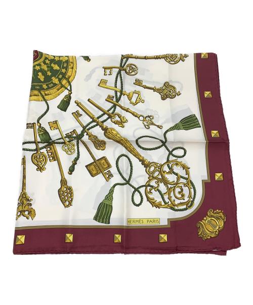 HERMÈS カレ90 ロータス 蓮の花 シルク スカーフ シミあり 中古品