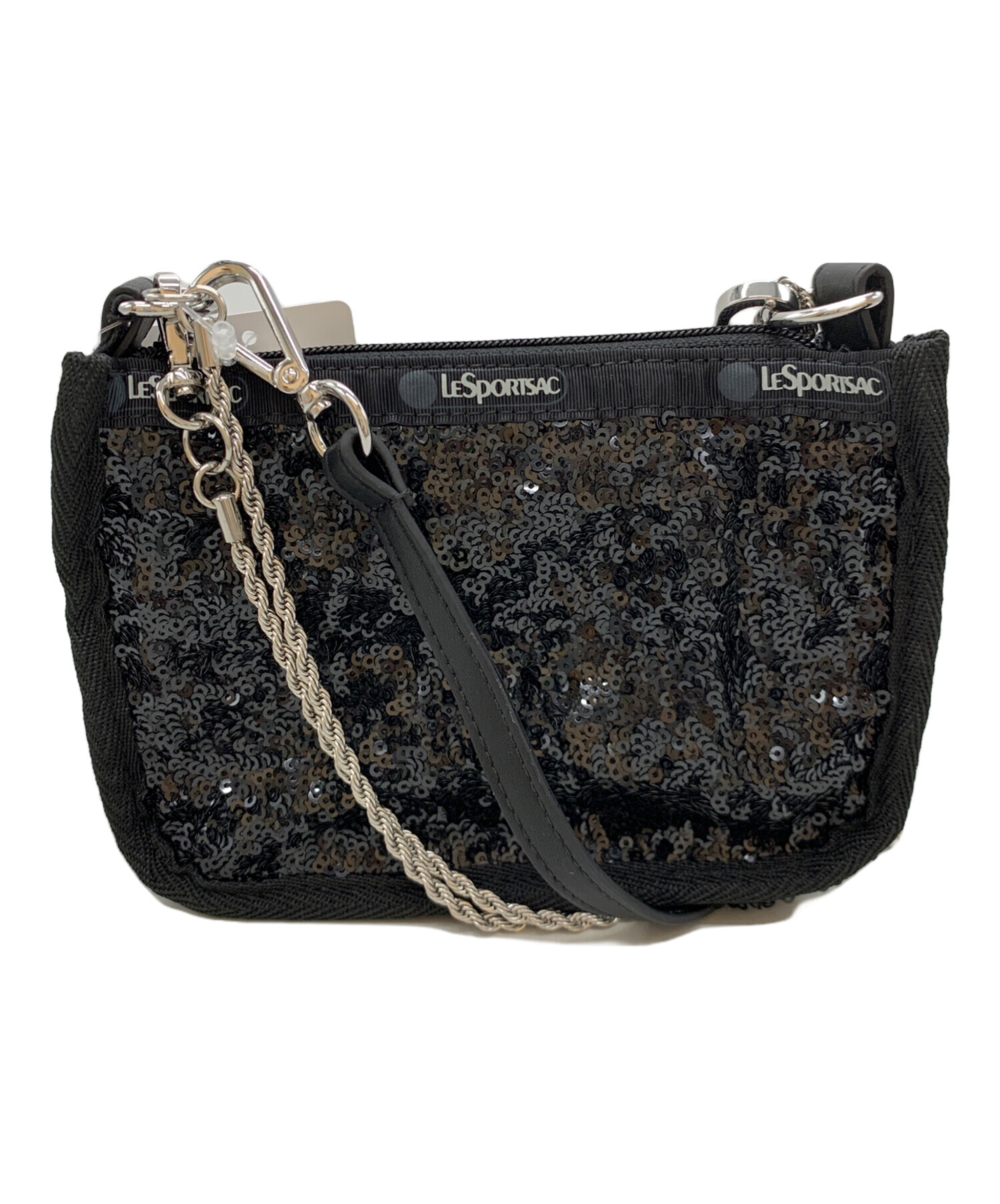 中古品　ショルダー　ブラック×シルバー金具　ポーチ付き　大きめサイズ 中古・古着通販】LeSportsac (レスポートサック) ショルダーポーチ