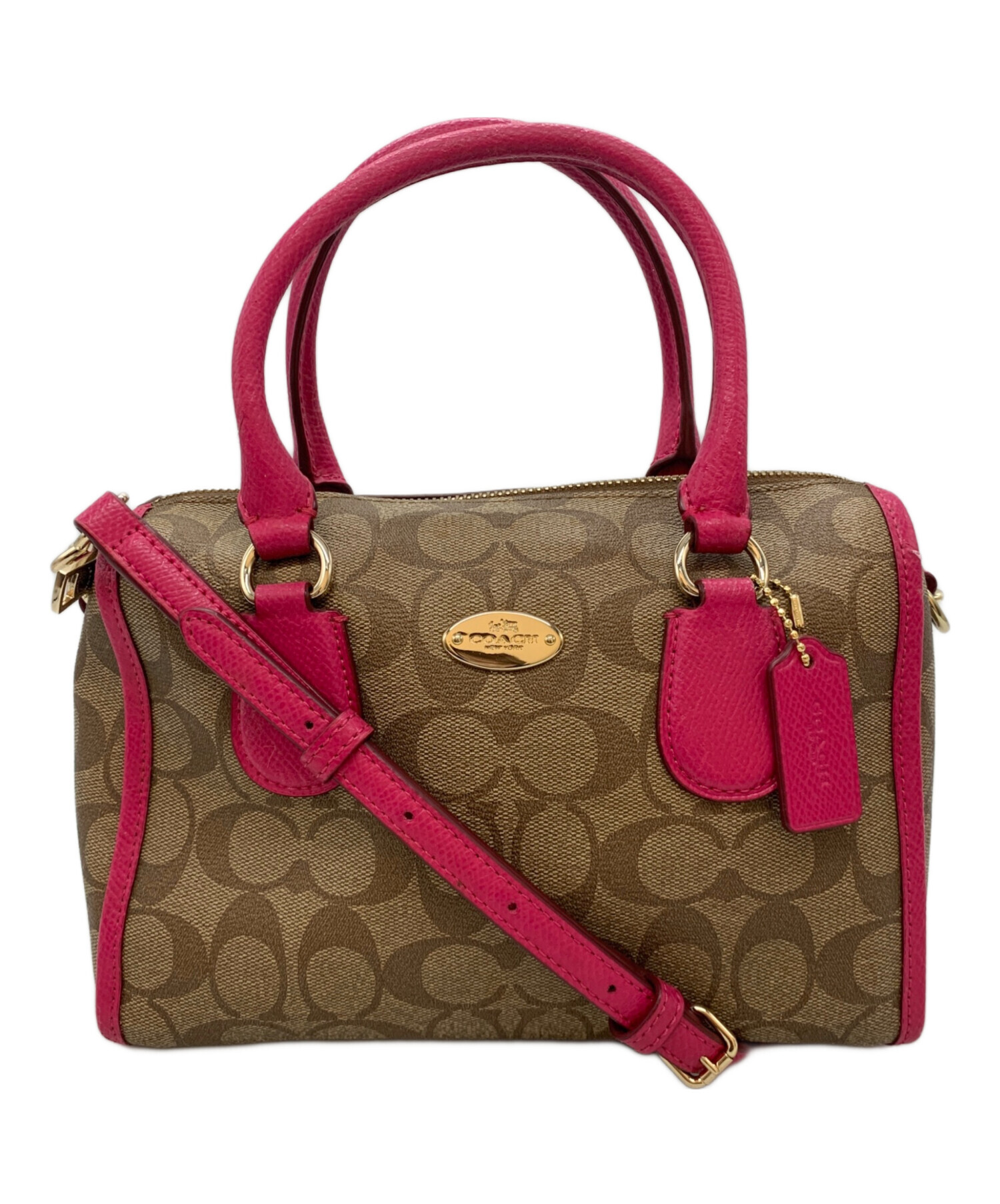 専用　コーチ ミニボストン 10078 中古・古着通販】COACH (コーチ) ミニボストンバッグ ベージュ×ピンク