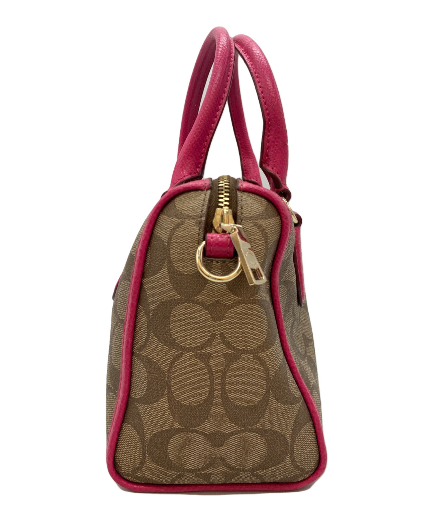 R*a様 COACH シグネチャー ボストンバッグ ベージュ ピンク 中古・古着通販】COACH (コーチ) ミニボストンバッグ ベージュ×ピンク