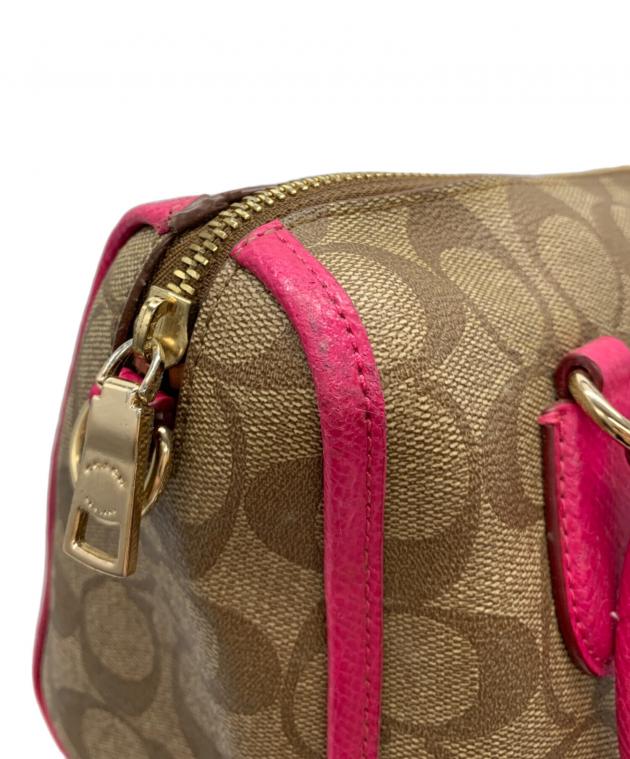 【新品】COACH ミニボストンショルダーバッグ ベージュ ピンク 中古・古着通販】COACH (コーチ) ミニボストンバッグ ベージュ×ピンク