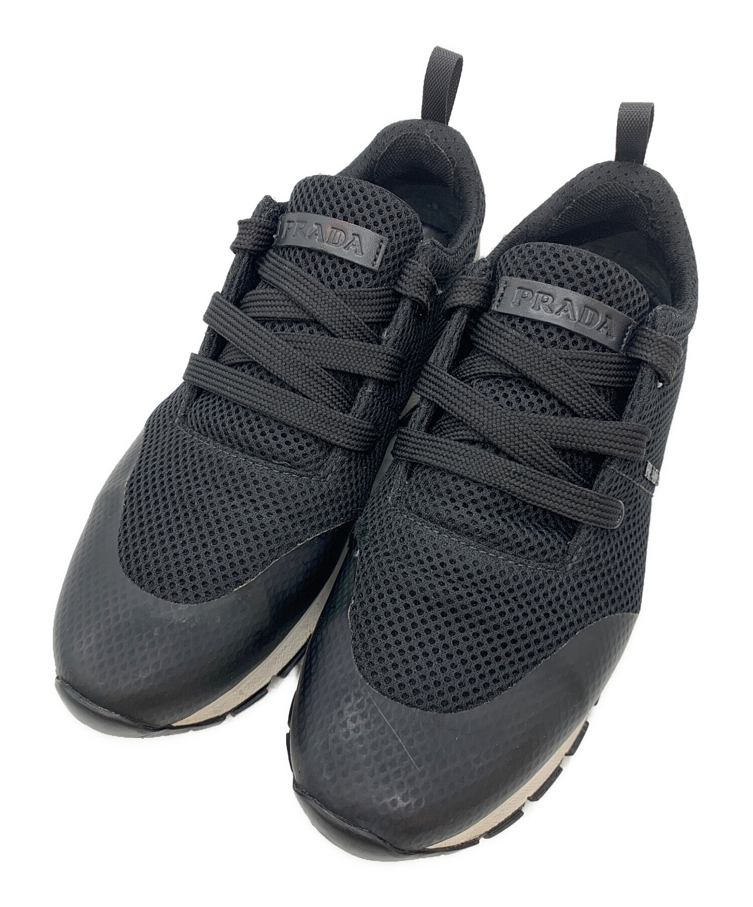 【中古】PRADA メッシュタイプ 革シューズ 27cm 黒 中古・古着通販】PRADA (プラダ) メッシュスニーカー ブラック サイズ