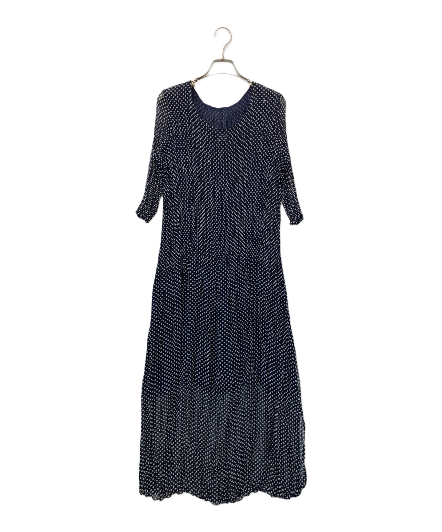 中古・古着通販】伊太利屋 (イタリヤ) ドットワンピース ネイビー 