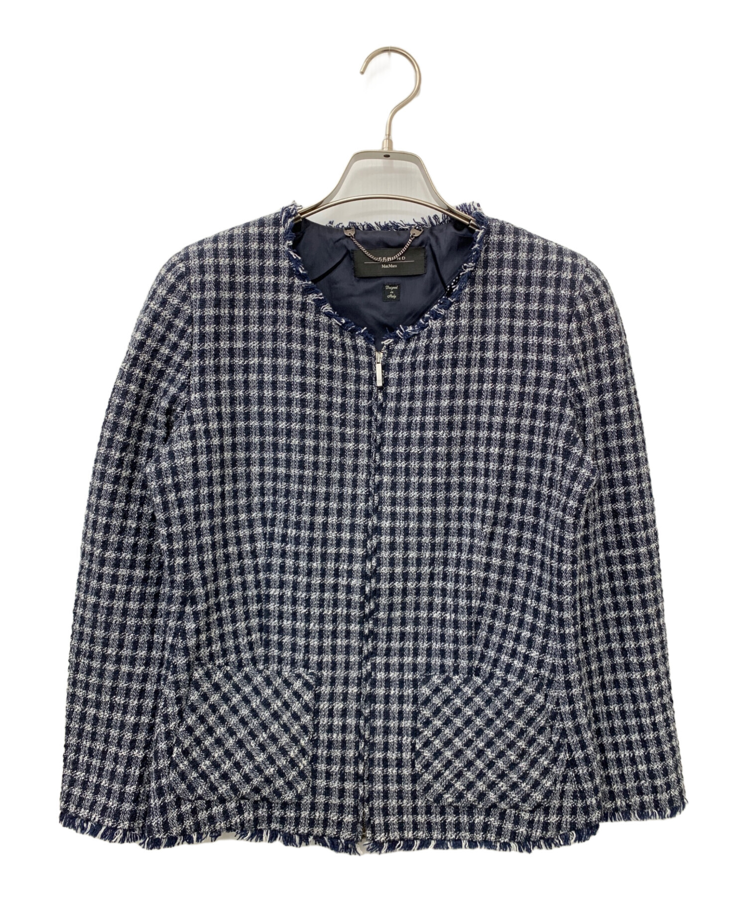 Weekend MaxMara ツイードノーカラージャケット ネイビー 中古・古着通販】WEEKEND Max Mara (ウィークエンド マックスマーラ