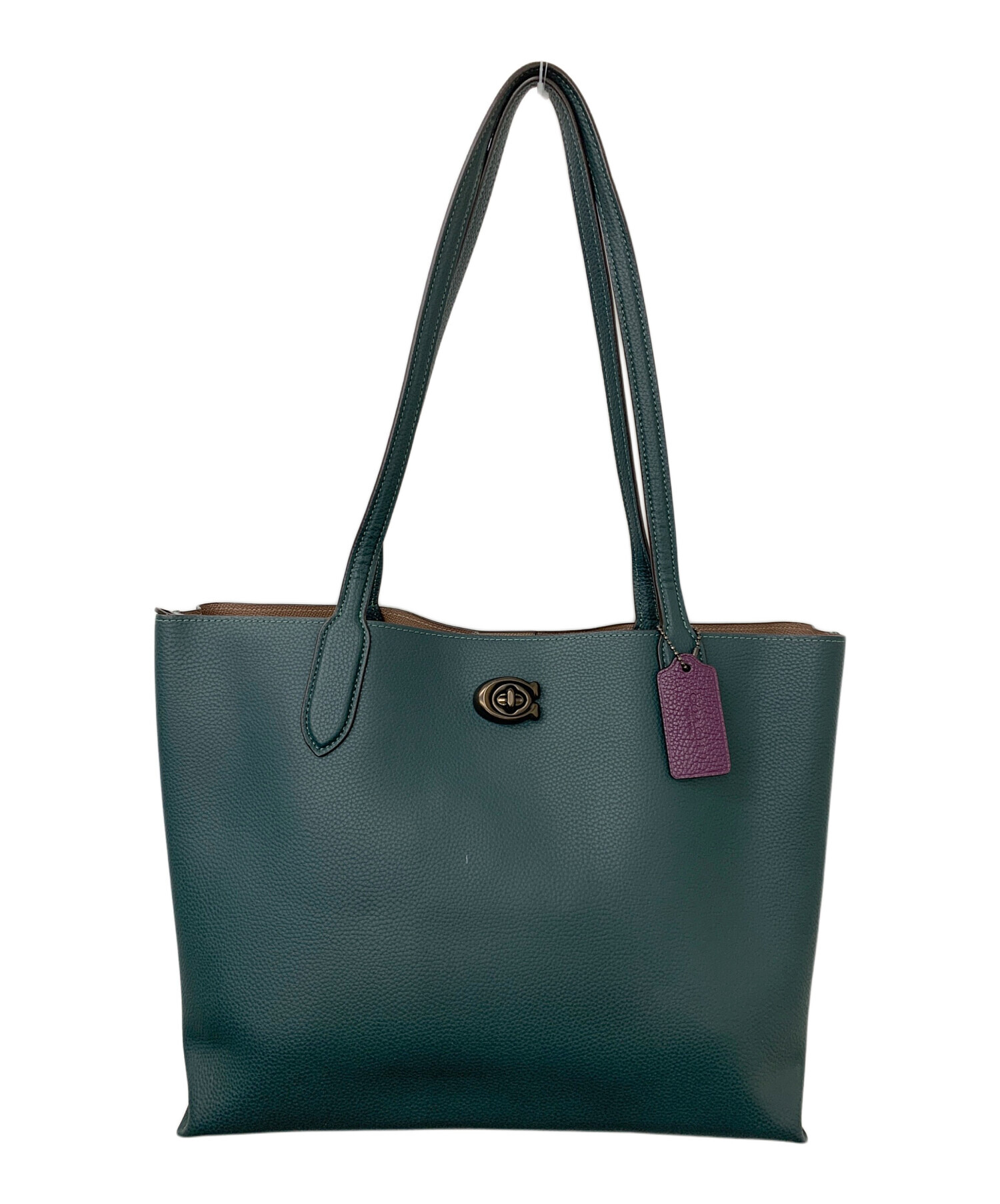COACHコーチ ウィロウ トート シグネチャー Cロゴダークグリーン 中古・古着通販】COACH (コーチ) ウィロウ トート ウィズ シグネチャー