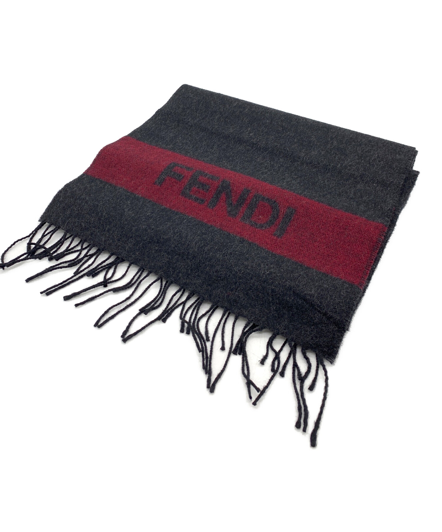 中古・古着通販】FENDI (フェンディ) マフラー グレー×レッド 未使用品 