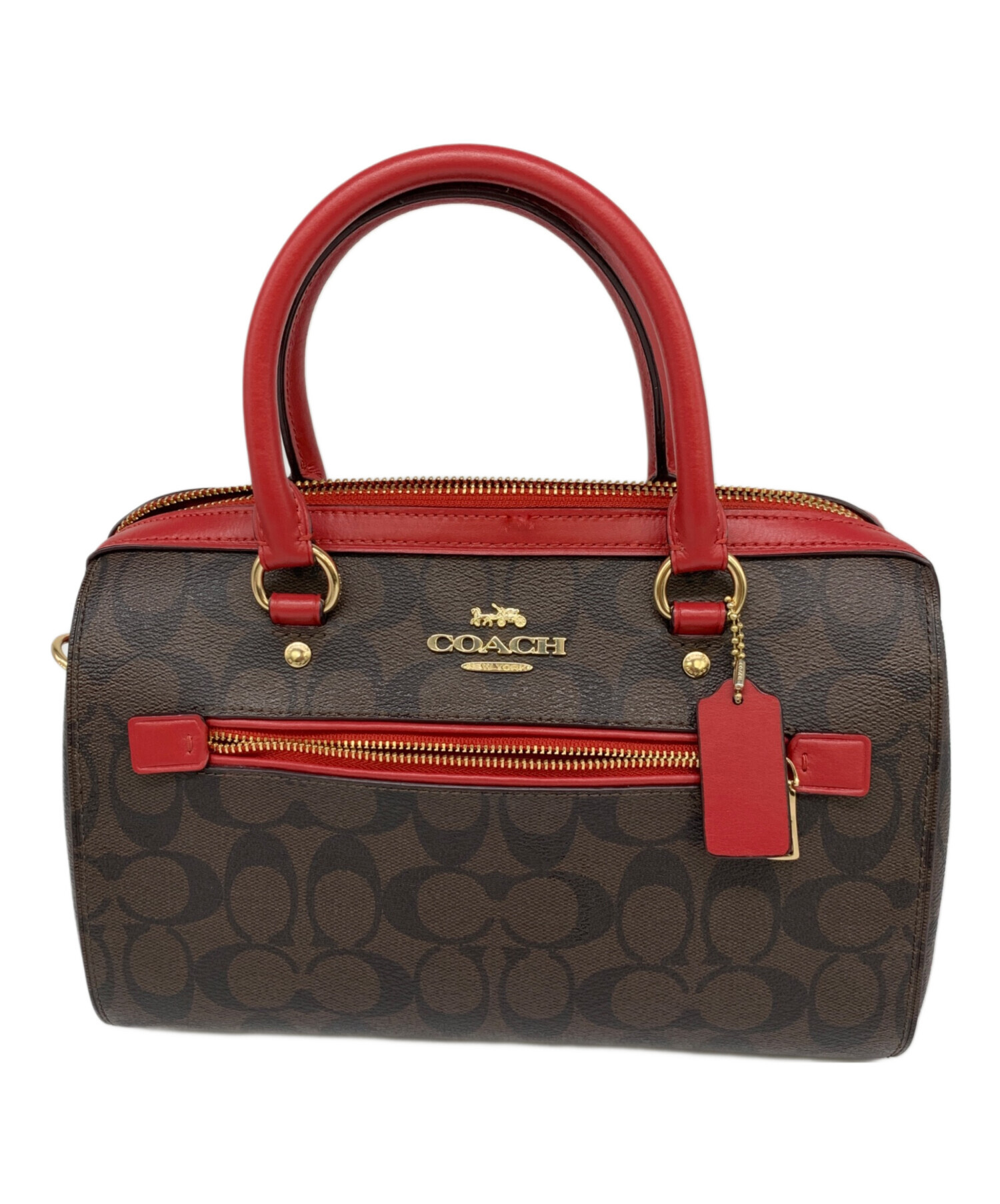 COACH ダークブラウン レッド ハンドバッグ COACH ハンドバッグ ブラウン/レッド