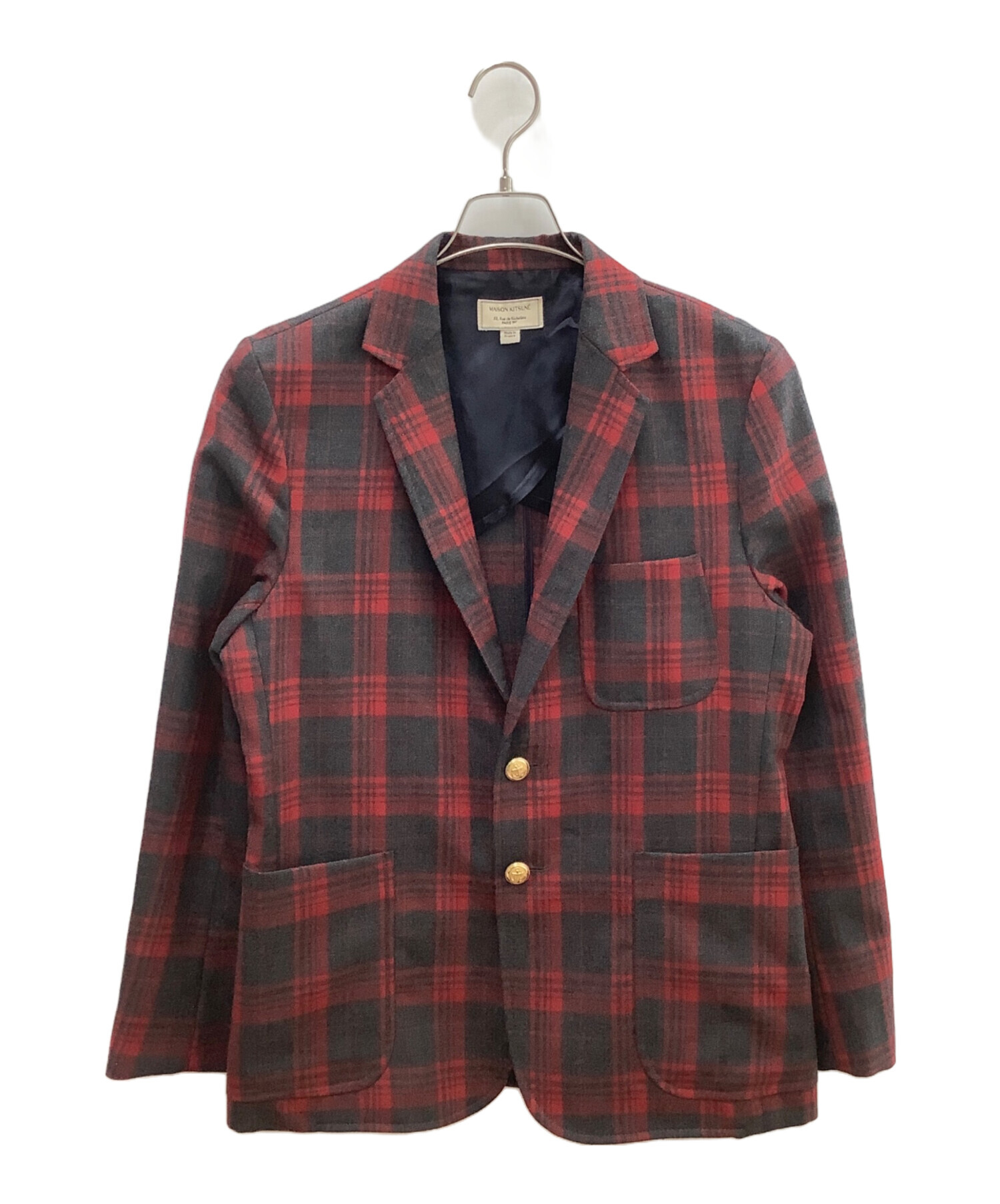 MAISON KITSUNE メゾンキツネ テーラードジャケット S 紺 【古着】【中古】 中古・古着通販】maison kitsune (メゾンキツネ) ウールチェック