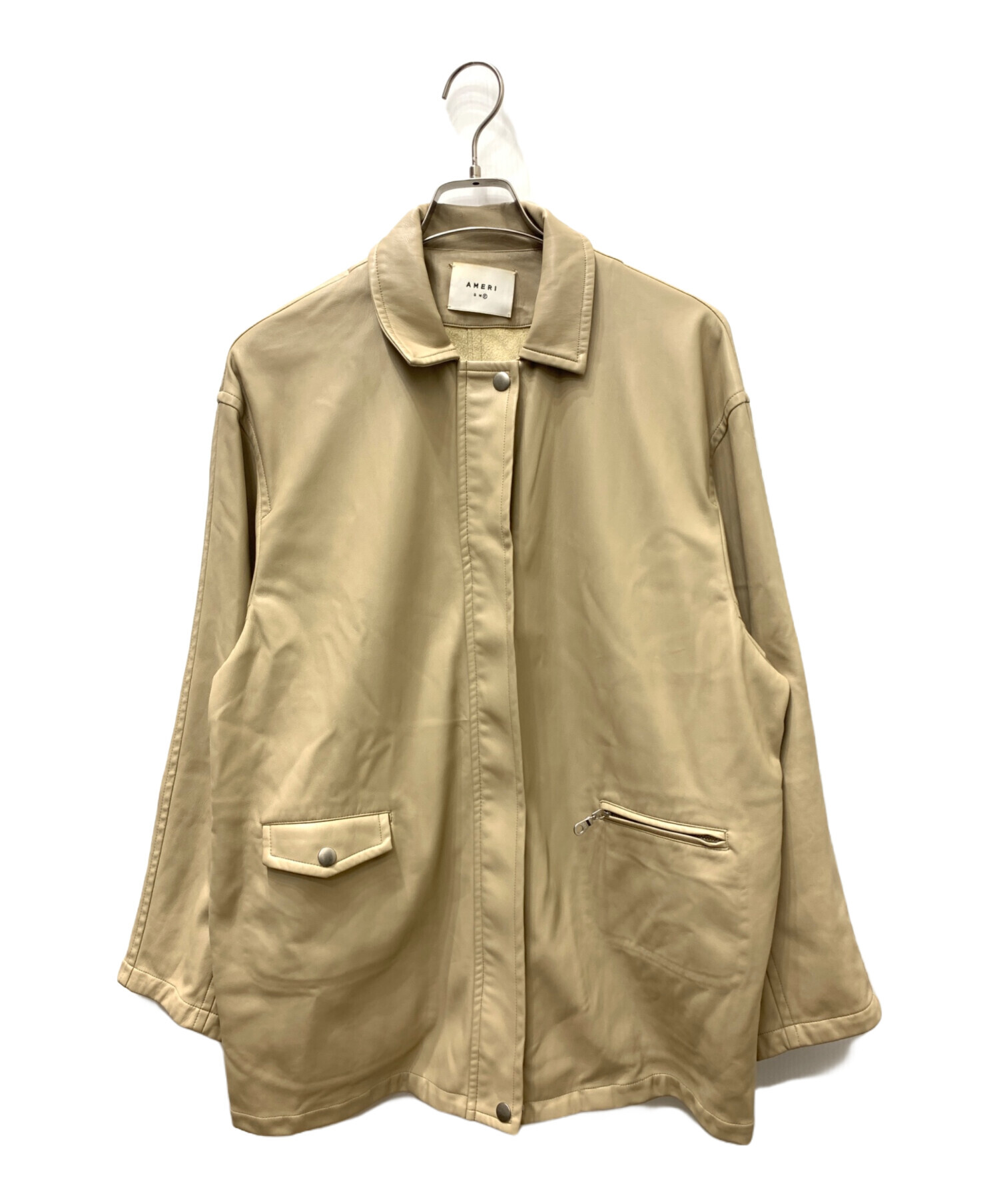 中古・古着通販】Ameri (アメリ) フェイクレザージャケット ベージュ