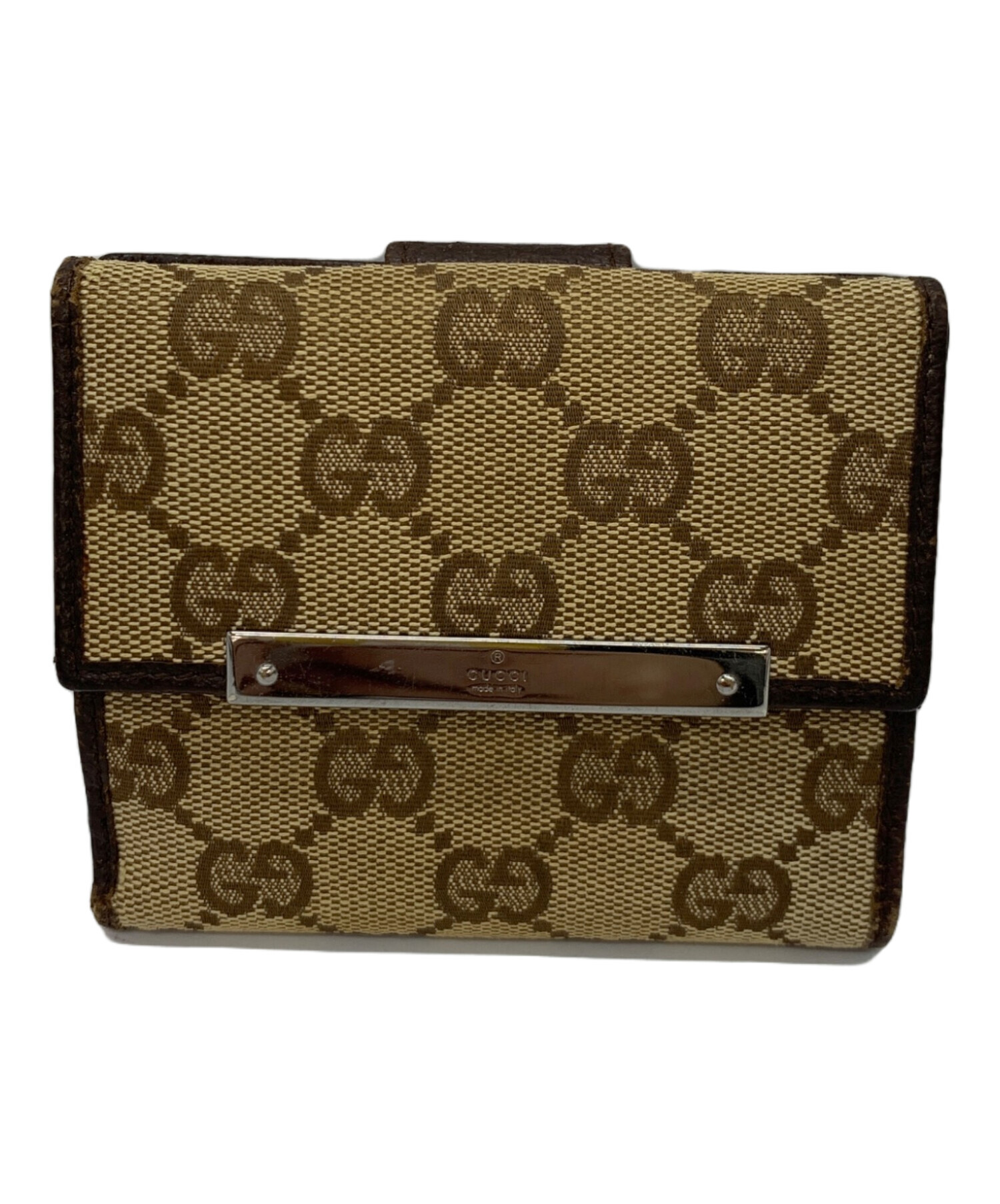 未使用　GUCCI 二つ折り財布 ブラウン レザー 中古・古着通販】GUCCI (グッチ) 2つ折り財布 ブラウン｜ブランド
