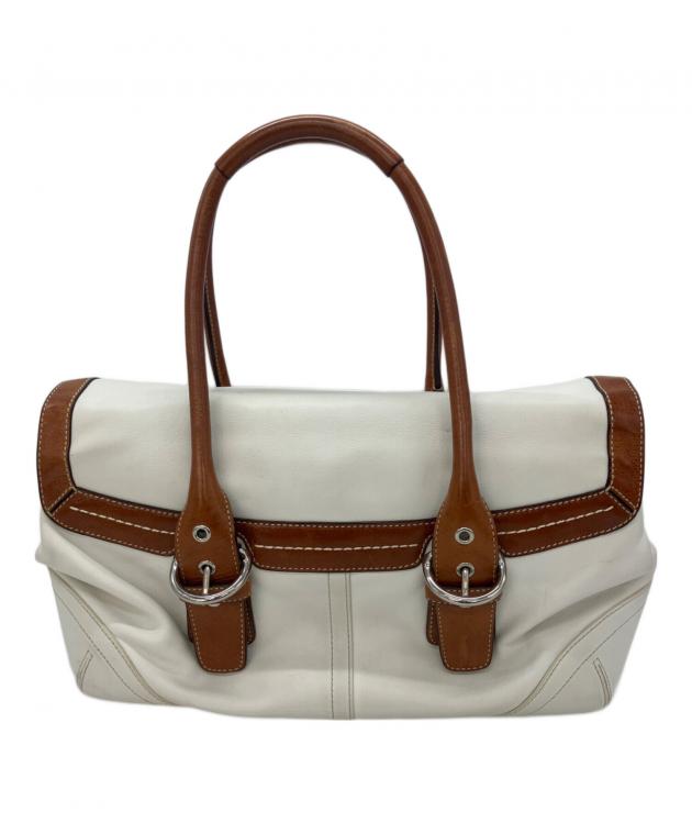 【美品】COACHコーチ ワンショルダーバッグ レザー ホワイト×ブラウン 中古・古着通販】COACH (コーチ) ワンショルダーバッグ ホワイト