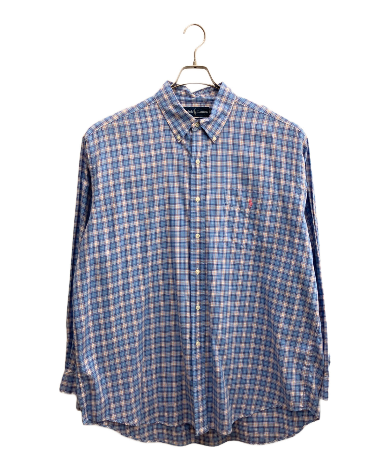 ラルフ コットン レーヨン グレンチェック 長袖　シャツ XL グレー　灰　古着 中古・古着通販】RALPH LAUREN (ラルフローレン) 長袖シャツ ブルー