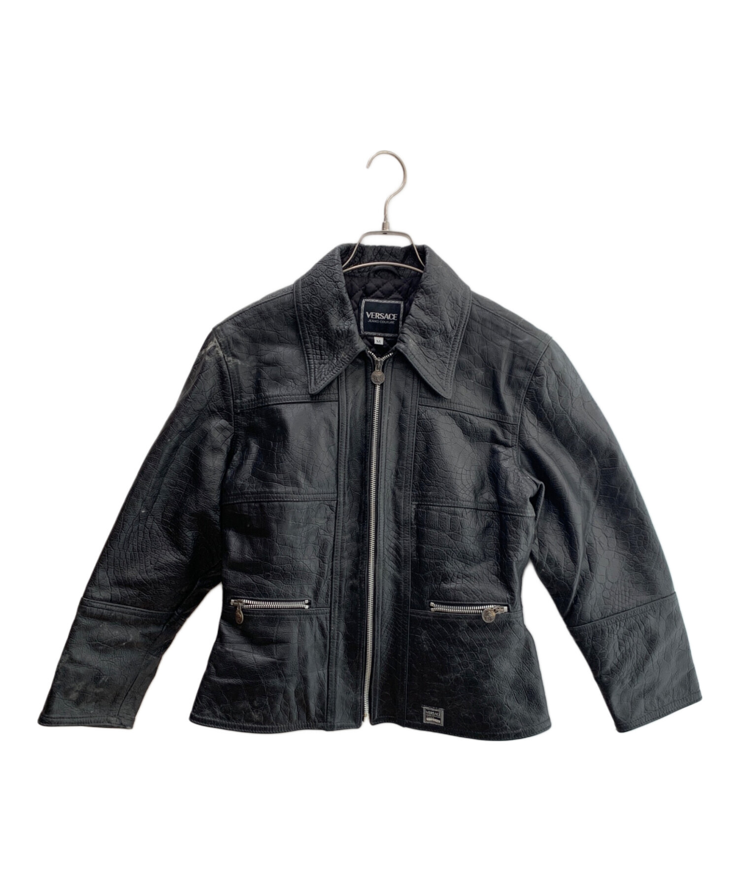 中古　訳ありVersace ヴェルサーチ　40 ラムレザージャケット 中古・古着通販】VERSACE (ヴェルサーチェ) レザージャケット ブラック