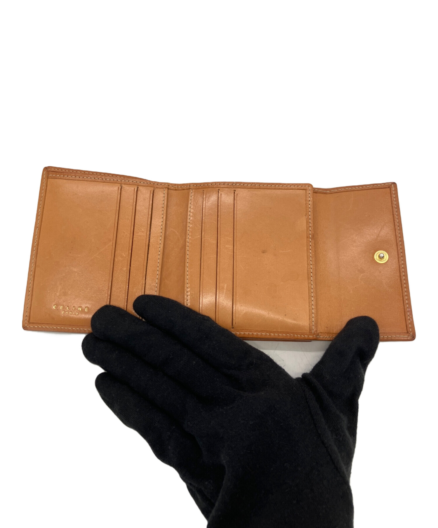 CELINE マカダム柄 三つ折り財布 ブラウン 中古・古着通販】CELINE (セリーヌ) マカダム柄3つ折り財布 ブラウン