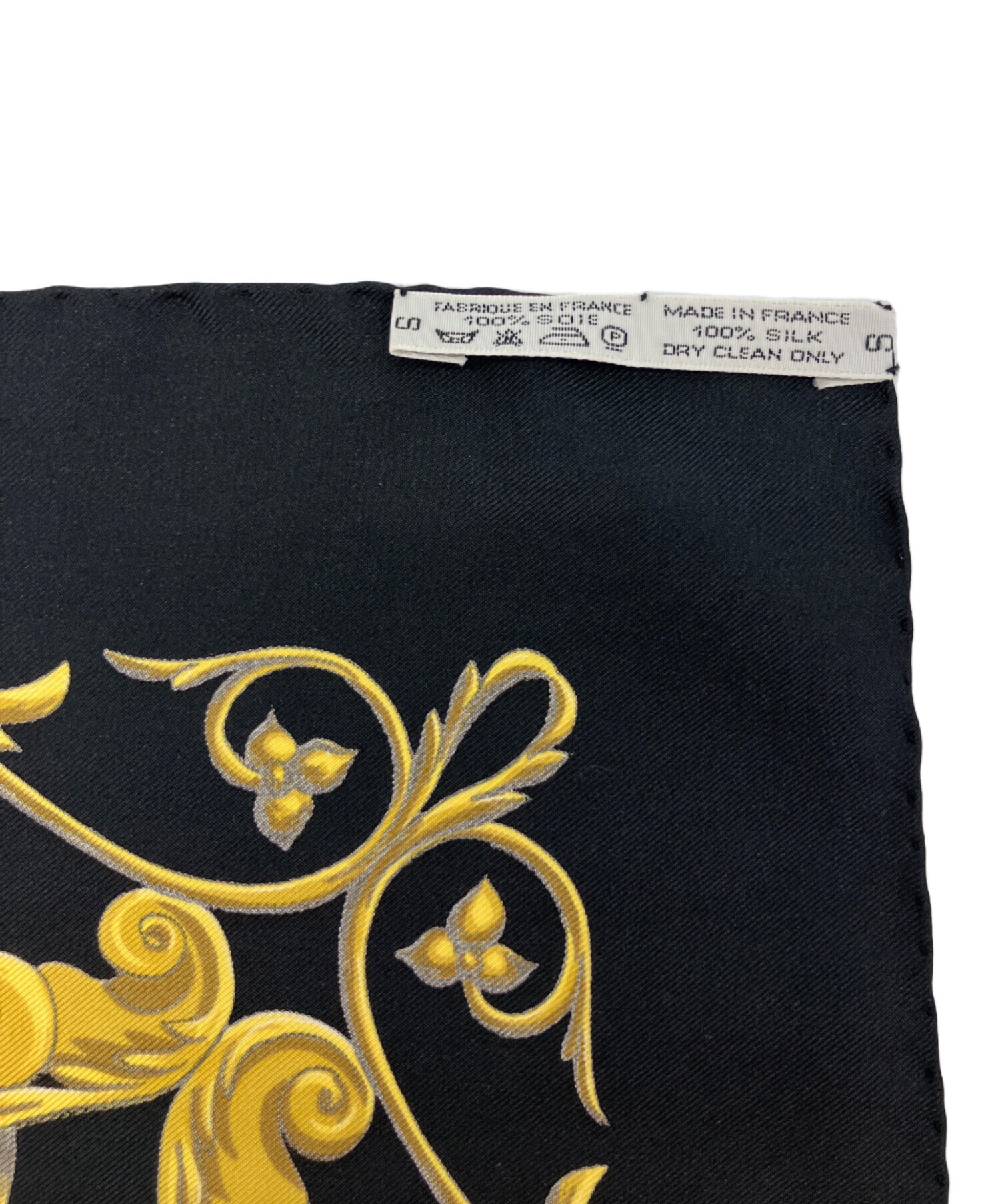 中古・古着通販】HERMES (エルメス) シルクスカーフ ブラック×ゴールド