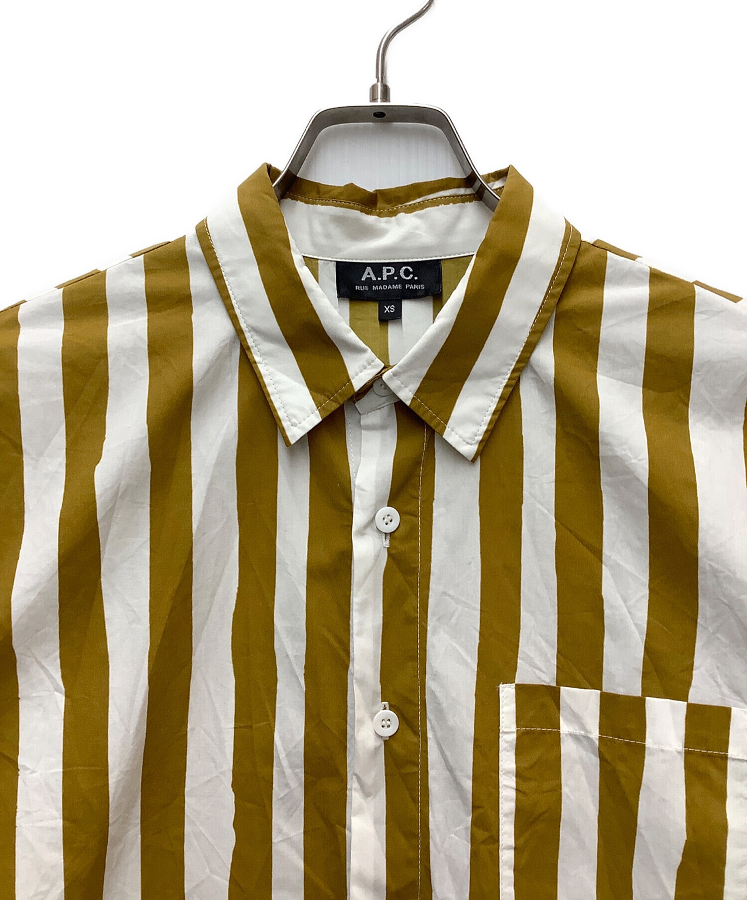 A.P.C. アーペーセー カジュアルシャツ XS 黄 【古着】【中古】【送料無料】 中古・古着通販】A.P.C. (アーペーセー) ストライプシャツ ホワイト