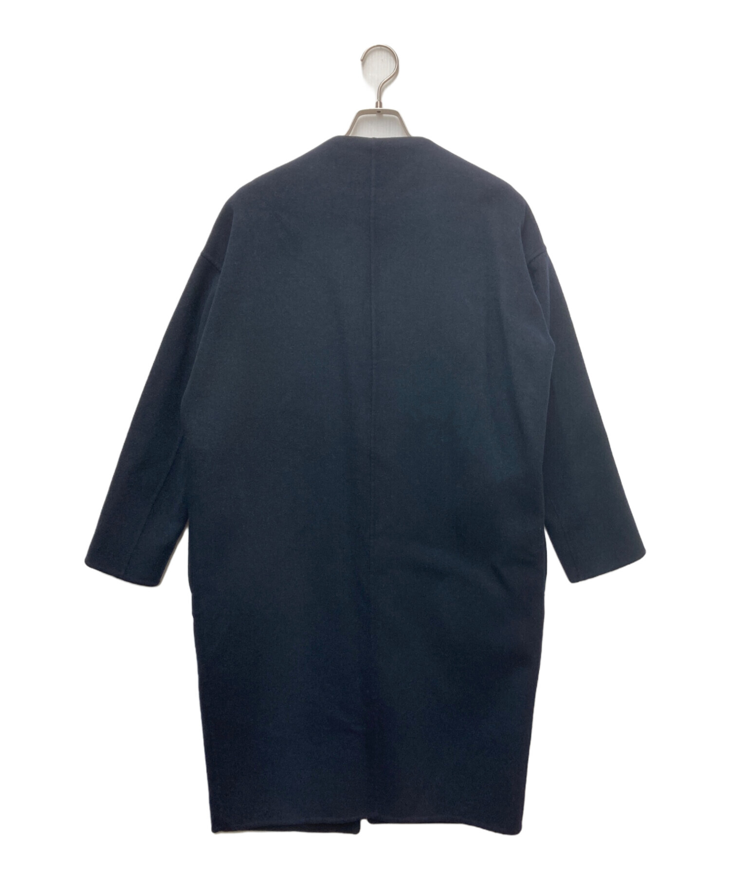 良品◎ENFOLD ウール ノーカラーリバーコート ダブルフェイス M 紺 緑 良品◎ENFOLD ウール ノーカラーリバーコート ダブルフェイス M 紺 緑