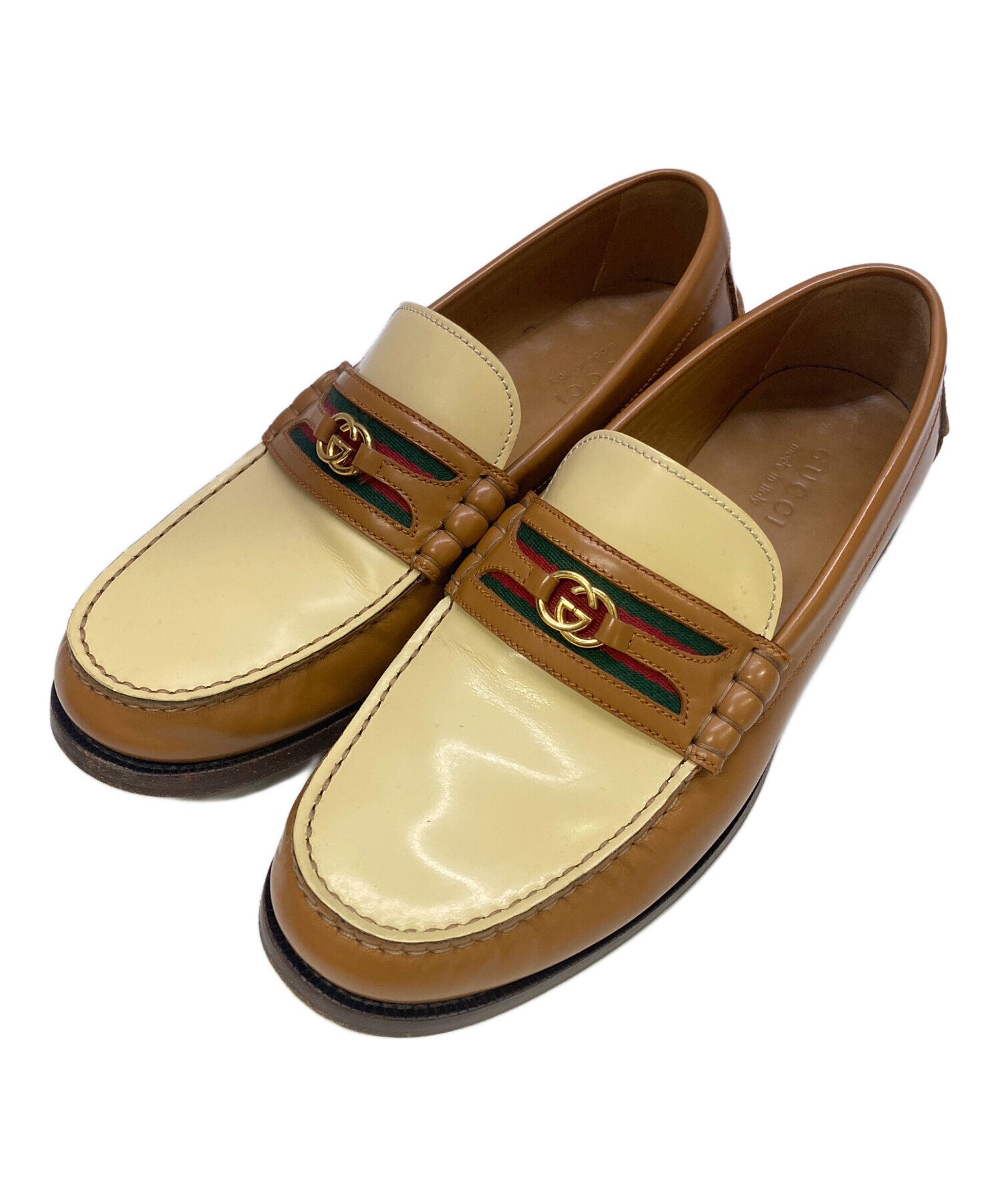 中古・古着通販】GUCCI (グッチ) GGシェリーラインローファー ブラウン