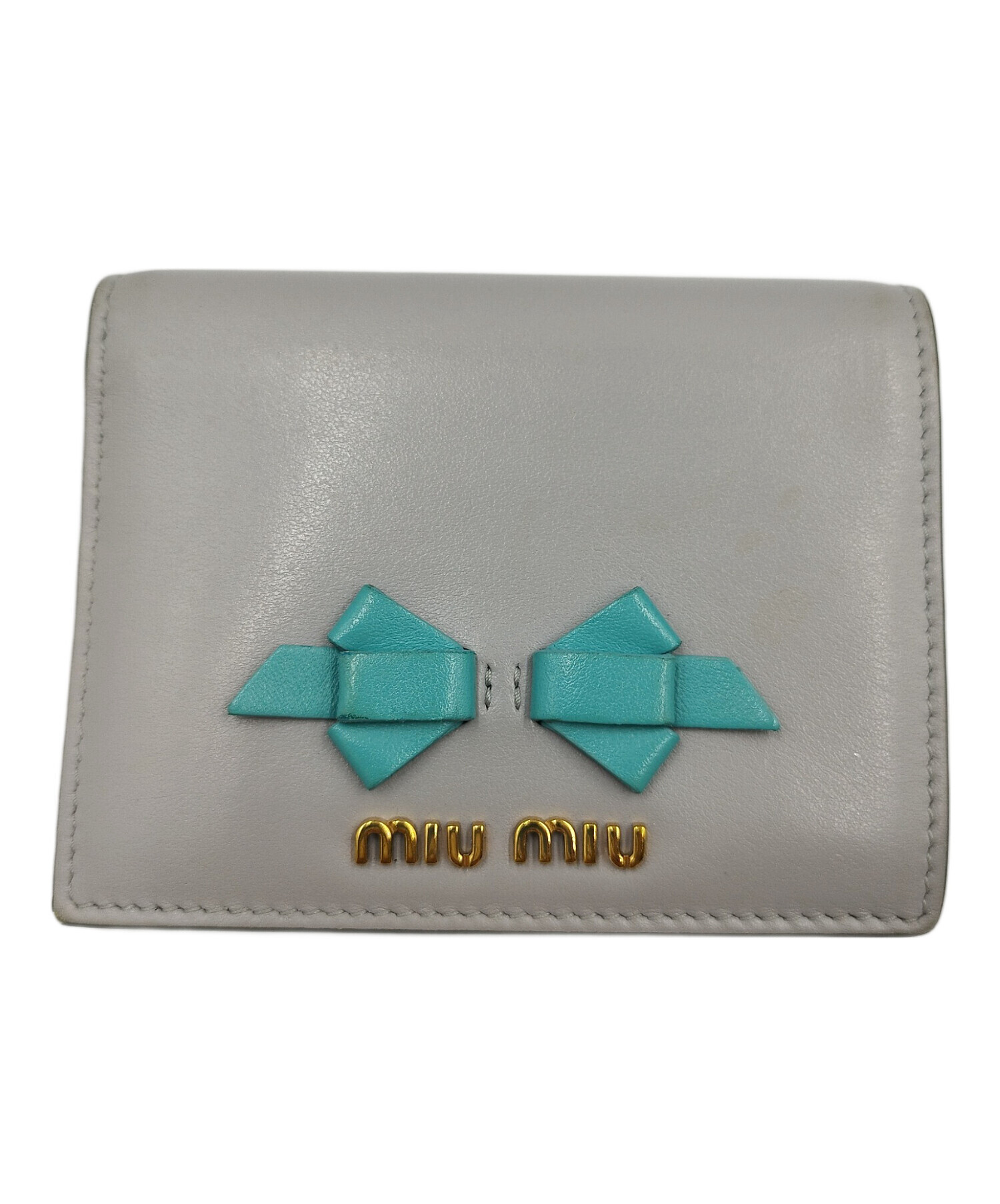 MIU MIU リボン付き三つ折り財布 グレー miu miu グレー リボン三つ折り財布