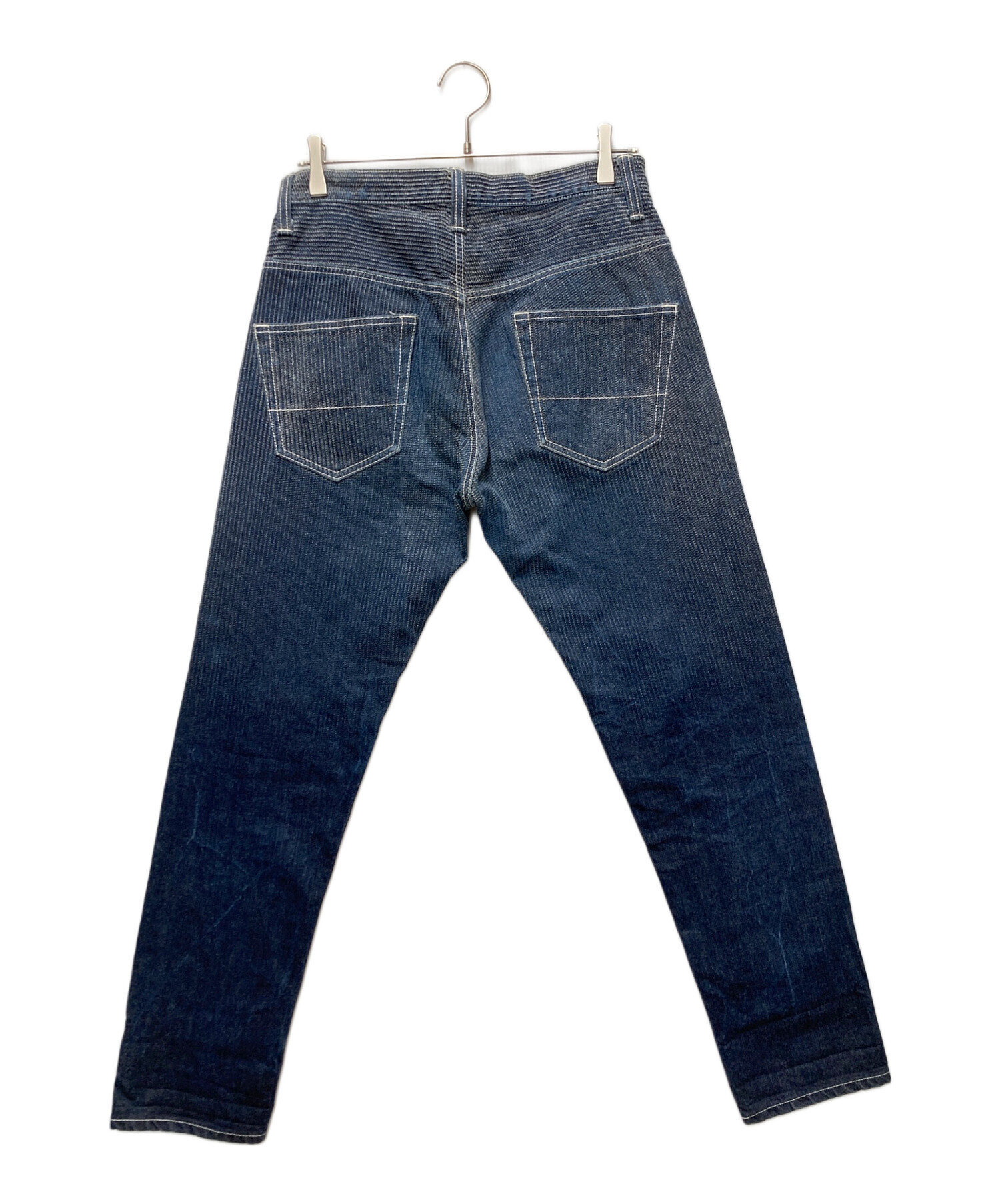 中古・古着通販】TAAKK (ターク) ストライプ切替デニムパンツ ネイビー 