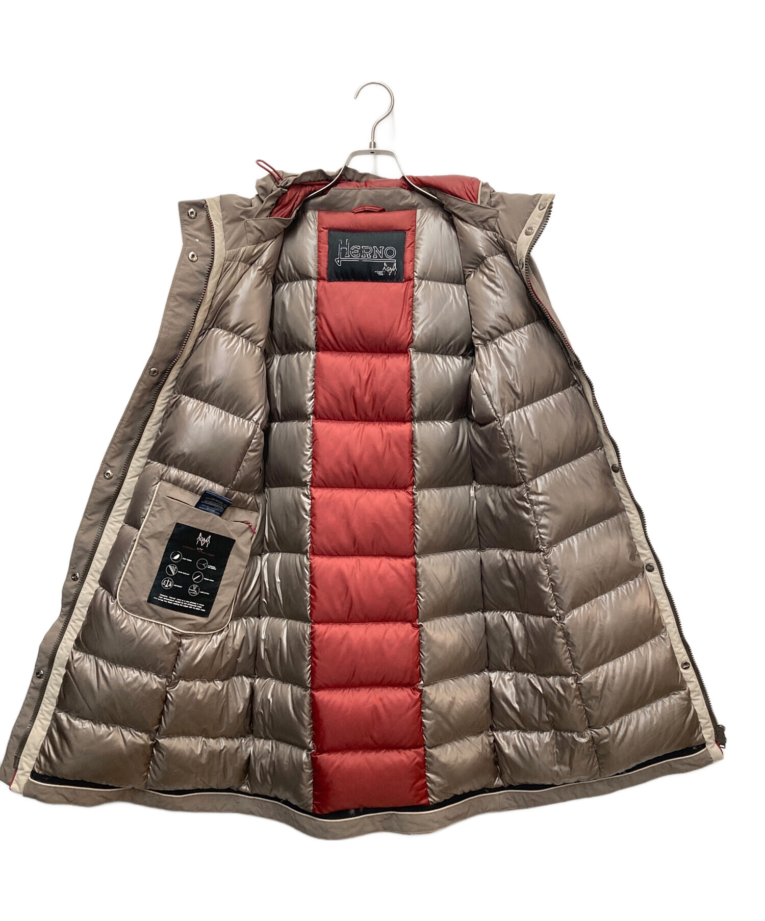 HERNO ヘルノ　ノーカラー　ダウンコート　ブラウン系 42 L相当 中古・古着通販】HERNO (ヘルノ) ダウンコート MAGMA ブラウン サイズ