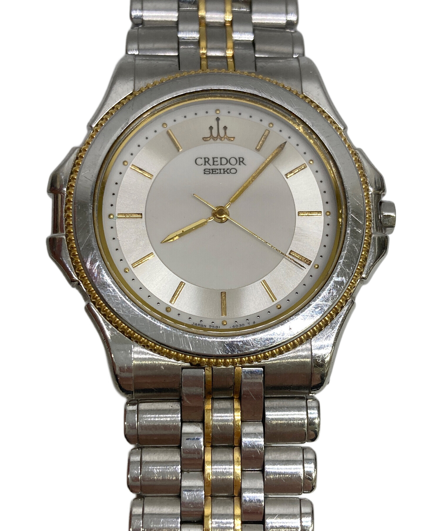 稼働 SEIKO CREDOR のめっ 腕時計 18Kベゼル 新品電池 レザー 577