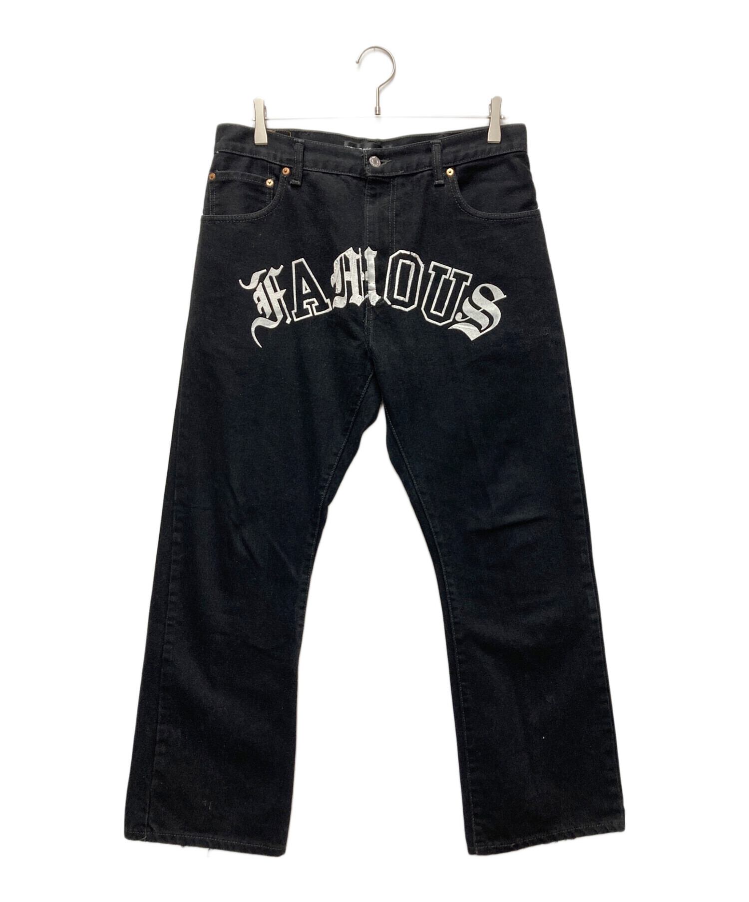 【鬼インパクト】手書きカスタム カスタムペイント デニムパンツ 派手 古着 中古・古着通販】world wide famous (ワールドワイドフェイマス