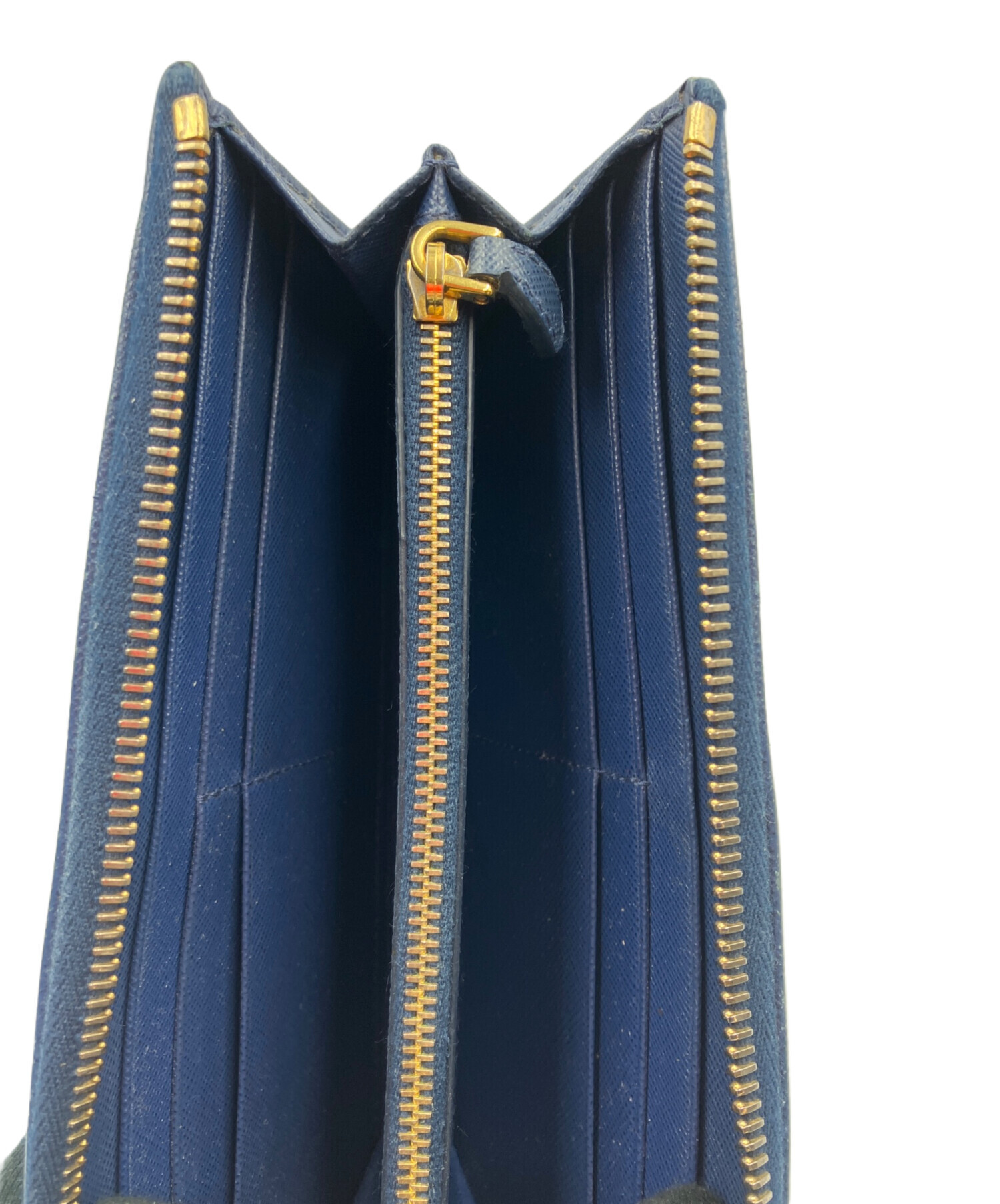 PRADA 青 長財布 ファスナー付き 中古・古着通販】PRADA (プラダ) L字ファスナー長財布 ブルー