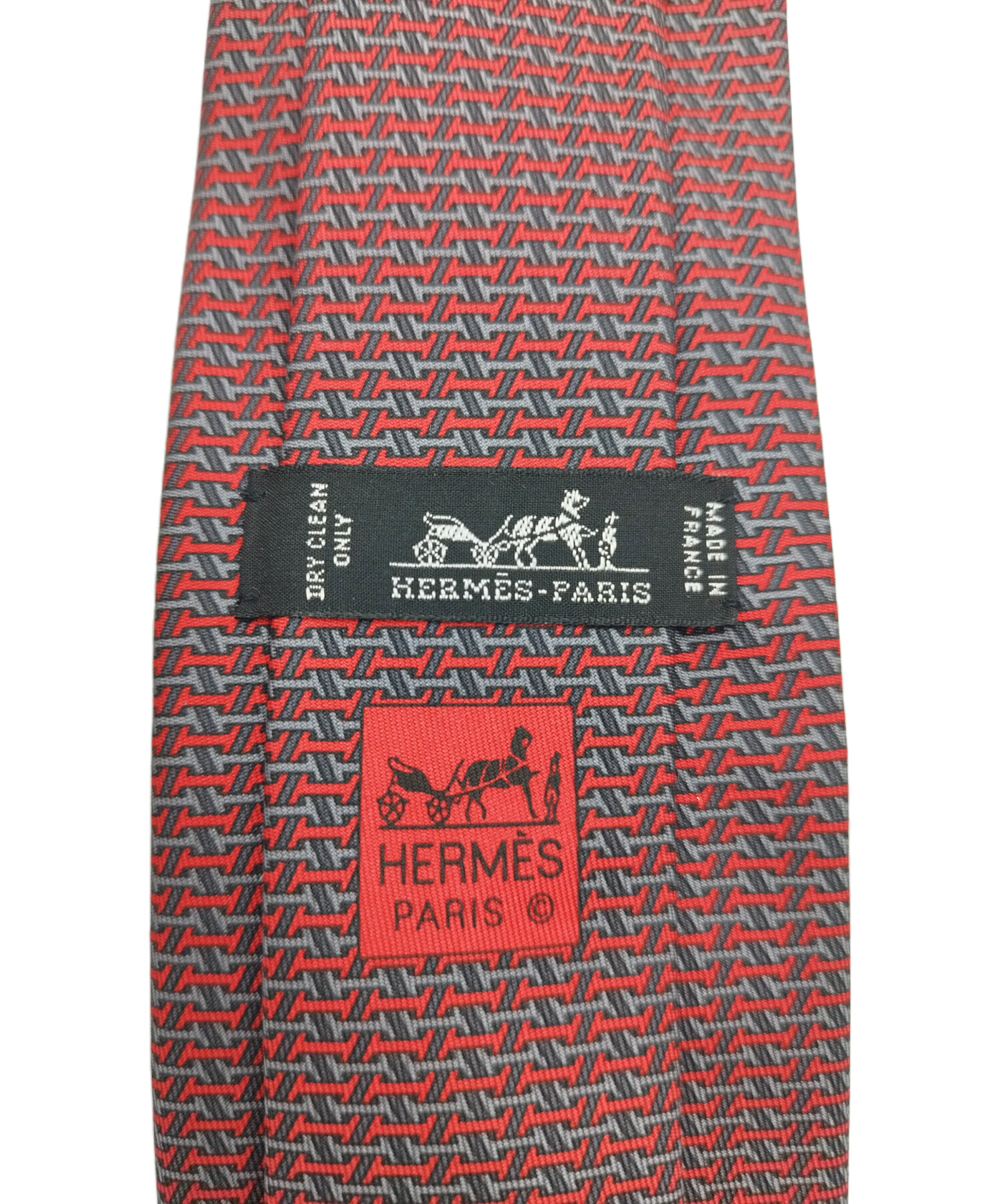 中古・古着通販】HERMES (エルメス) シルクネクタイ グレー×レッド