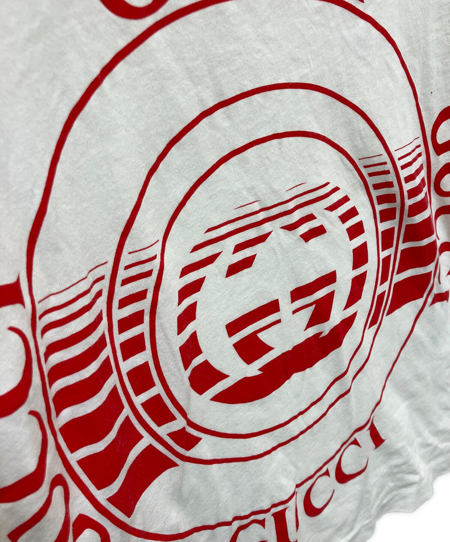 中古・古着通販】GUCCI (グッチ) プリントTシャツ ホワイト×レッド