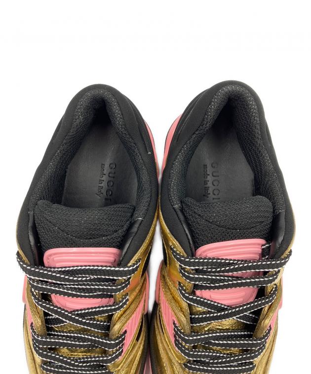 GUCCI ゴールド ピンク スニーカー 中古・古着通販】GUCCI (グッチ) BASKET LOW レザーローカット