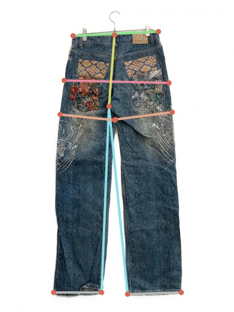 中古・古着通販】絡繰魂 (カラクリダマシイ) 風神雷神刺繍デニムパンツ