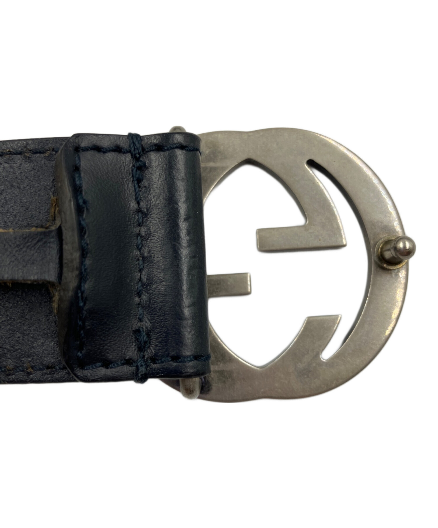 GUCCI グッチ　イタリア製　ベルト　インターロッキング　レザー　ブラック 中古・古着通販】GUCCI (グッチ) インターロッキングGバックルレザー